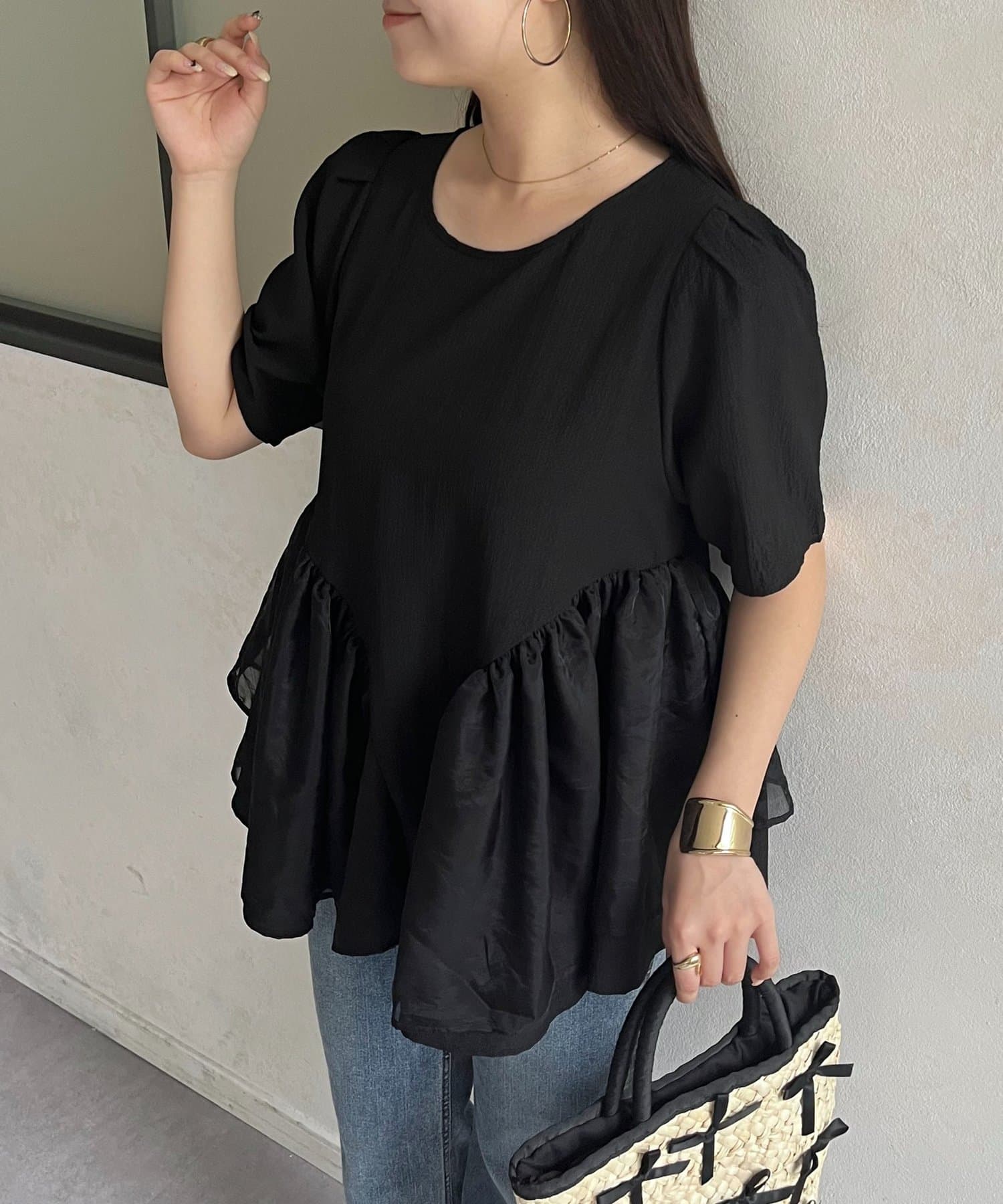 prose verse(プロズヴェール) オーガンジーレイヤードサイドフリルブラウス