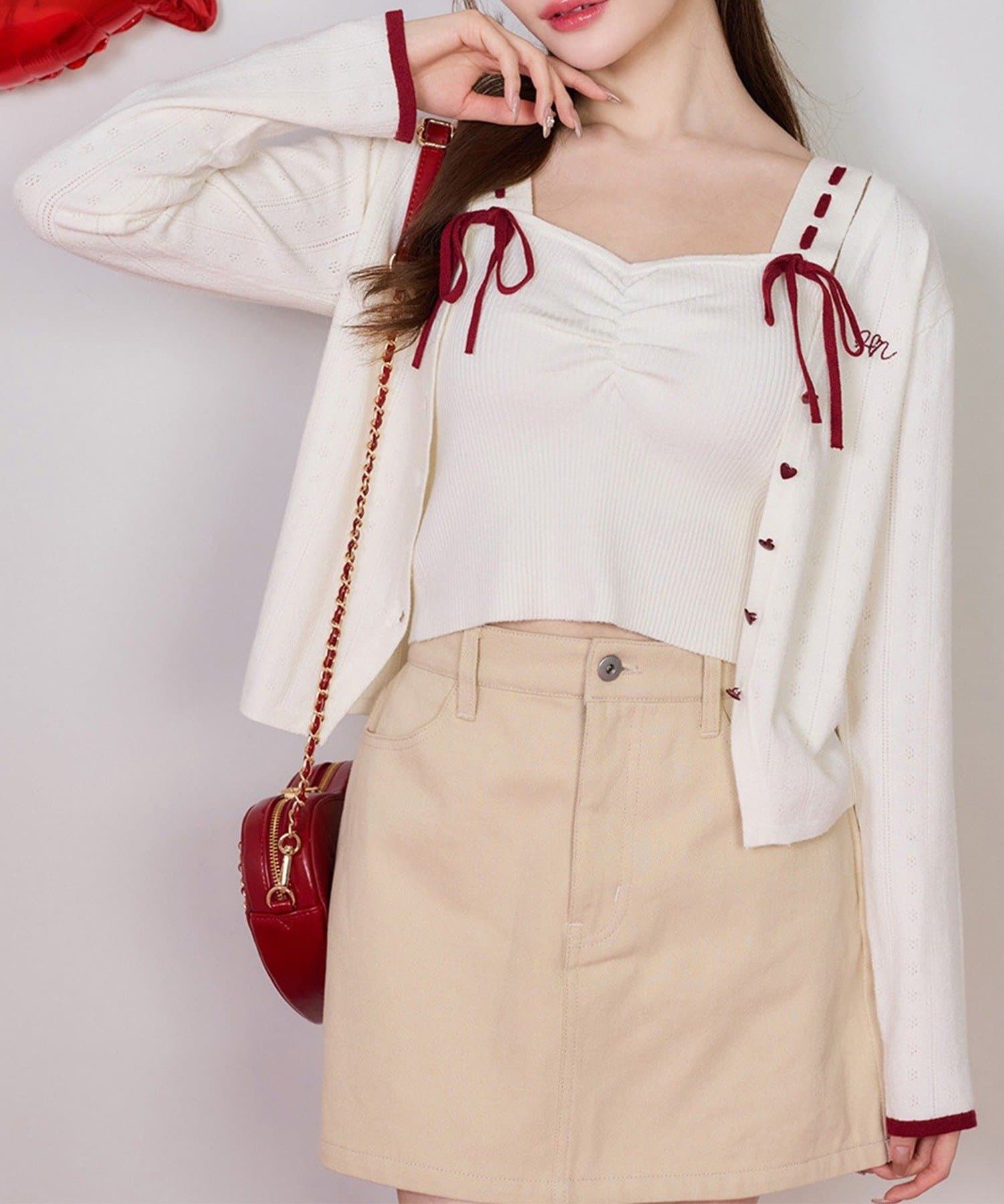 NICE CLAUP / OLIVE des OLIVE OUTLET(ナイスクラップ  / オリーブ デ オリーブ アウトレット) 【one after another】ハートボタンビスチェセットカーディガン