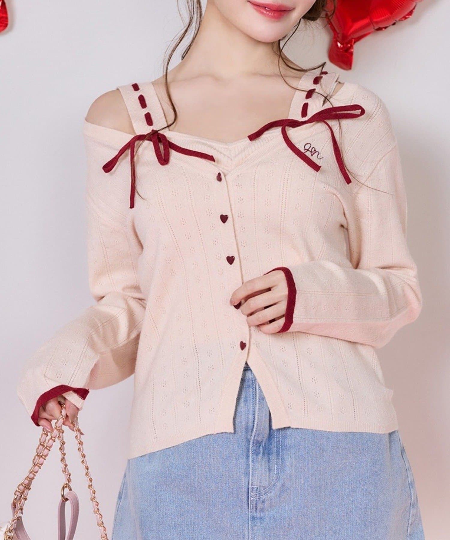 NICE CLAUP / OLIVE des OLIVE OUTLET(ナイスクラップ  / オリーブ デ オリーブ アウトレット) 【one after another】ハートボタンビスチェセットカーディガン