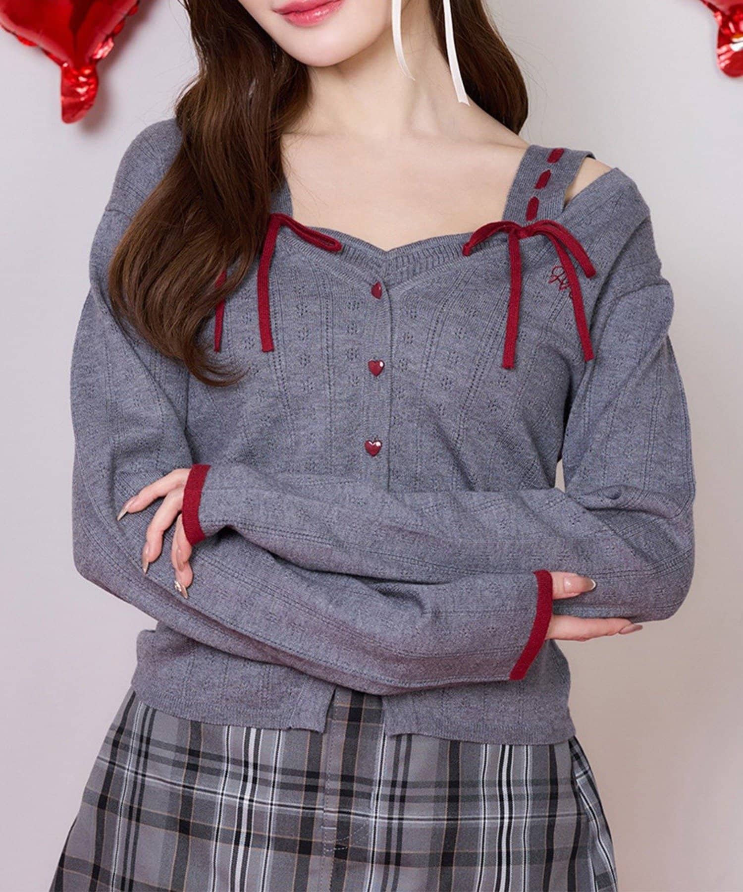 NICE CLAUP / OLIVE des OLIVE OUTLET(ナイスクラップ  / オリーブ デ オリーブ アウトレット) 【one after another】ハートボタンビスチェセットカーディガン