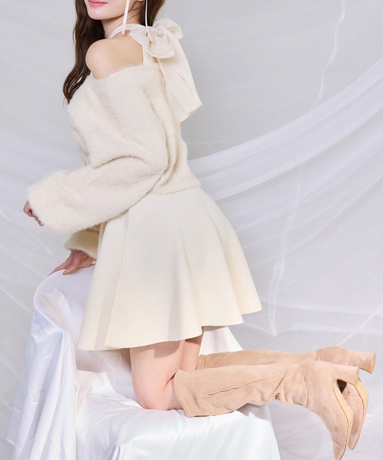 NICE CLAUP / OLIVE des OLIVE OUTLET(ナイスクラップ  / オリーブ デ オリーブ アウトレット) 【one after another】2way後ろリボンニットミニワンピ