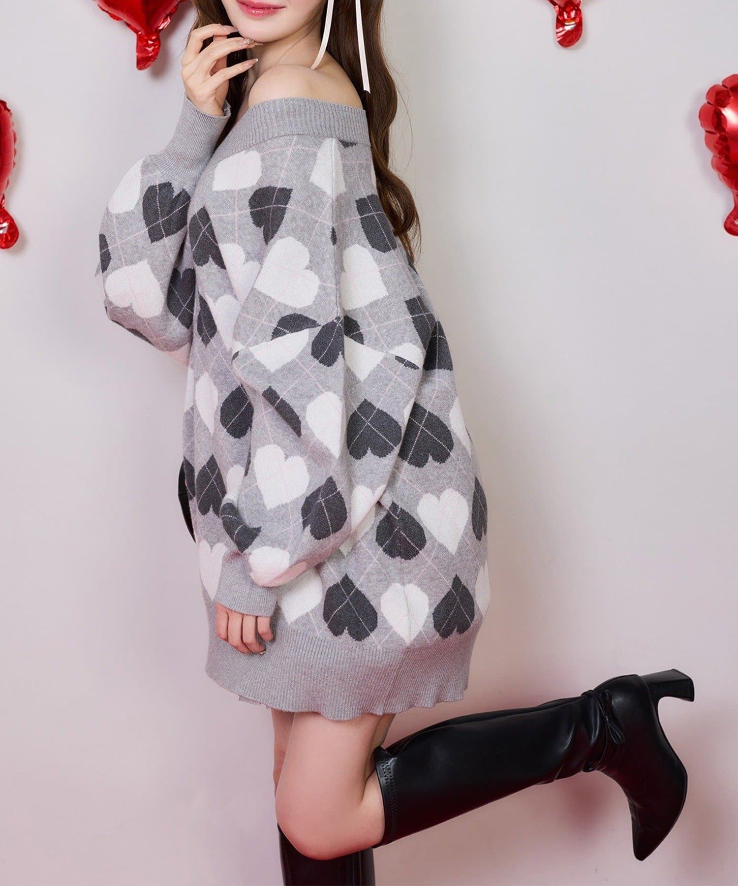 NICE CLAUP / OLIVE des OLIVE OUTLET(ナイスクラップ  / オリーブ デ オリーブ アウトレット) 【one after another】ハートアーガイルニットミニワンピ