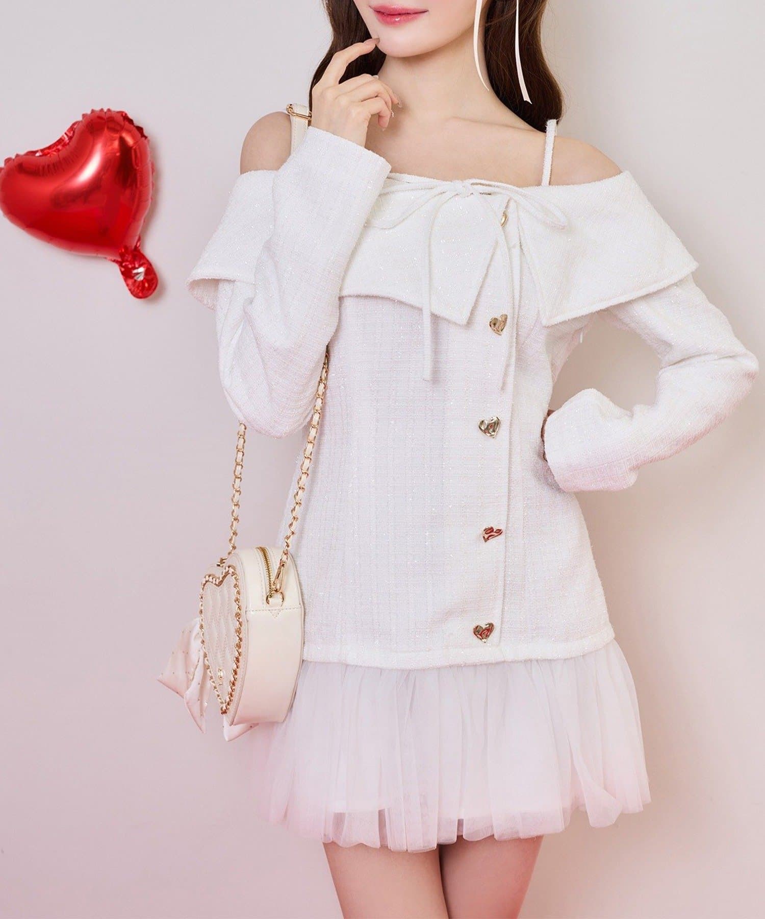 NICE CLAUP / OLIVE des OLIVE OUTLET(ナイスクラップ  / オリーブ デ オリーブ アウトレット) 【one after another】ハートボタン切替ミニワンピース