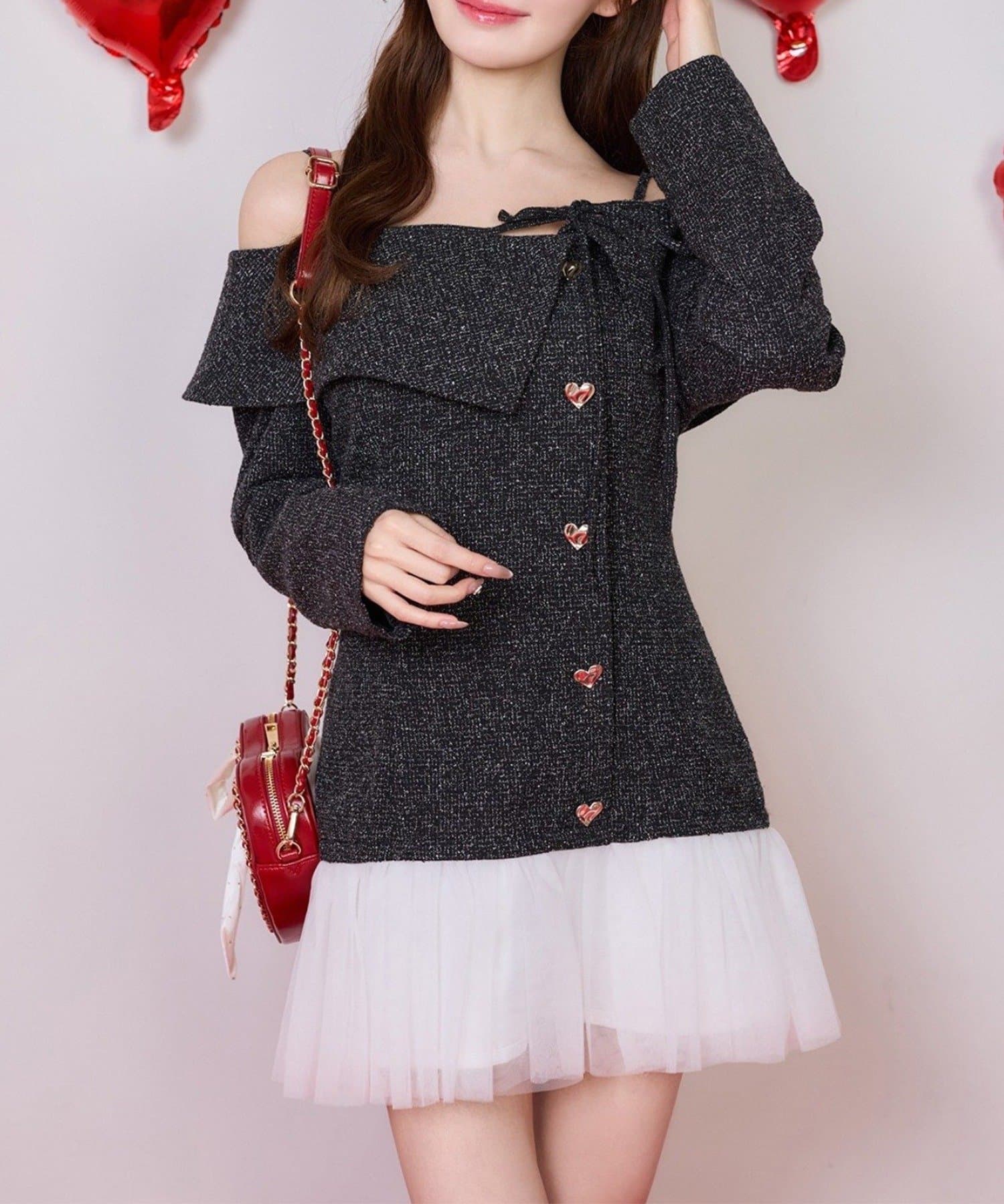 NICE CLAUP / OLIVE des OLIVE OUTLET(ナイスクラップ  / オリーブ デ オリーブ アウトレット) 【one after another】ハートボタン切替ミニワンピース