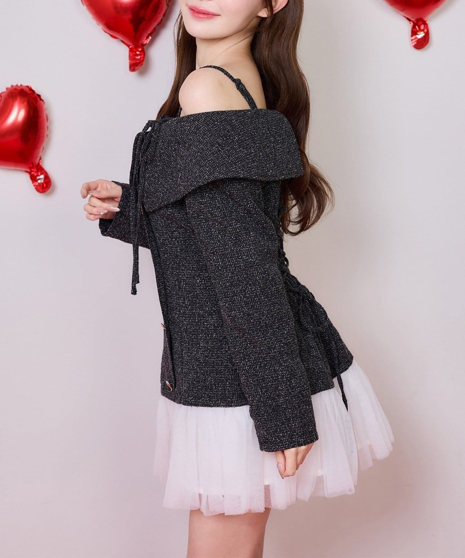 NICE CLAUP / OLIVE des OLIVE OUTLET(ナイスクラップ  / オリーブ デ オリーブ アウトレット) 【one after another】ハートボタン切替ミニワンピース