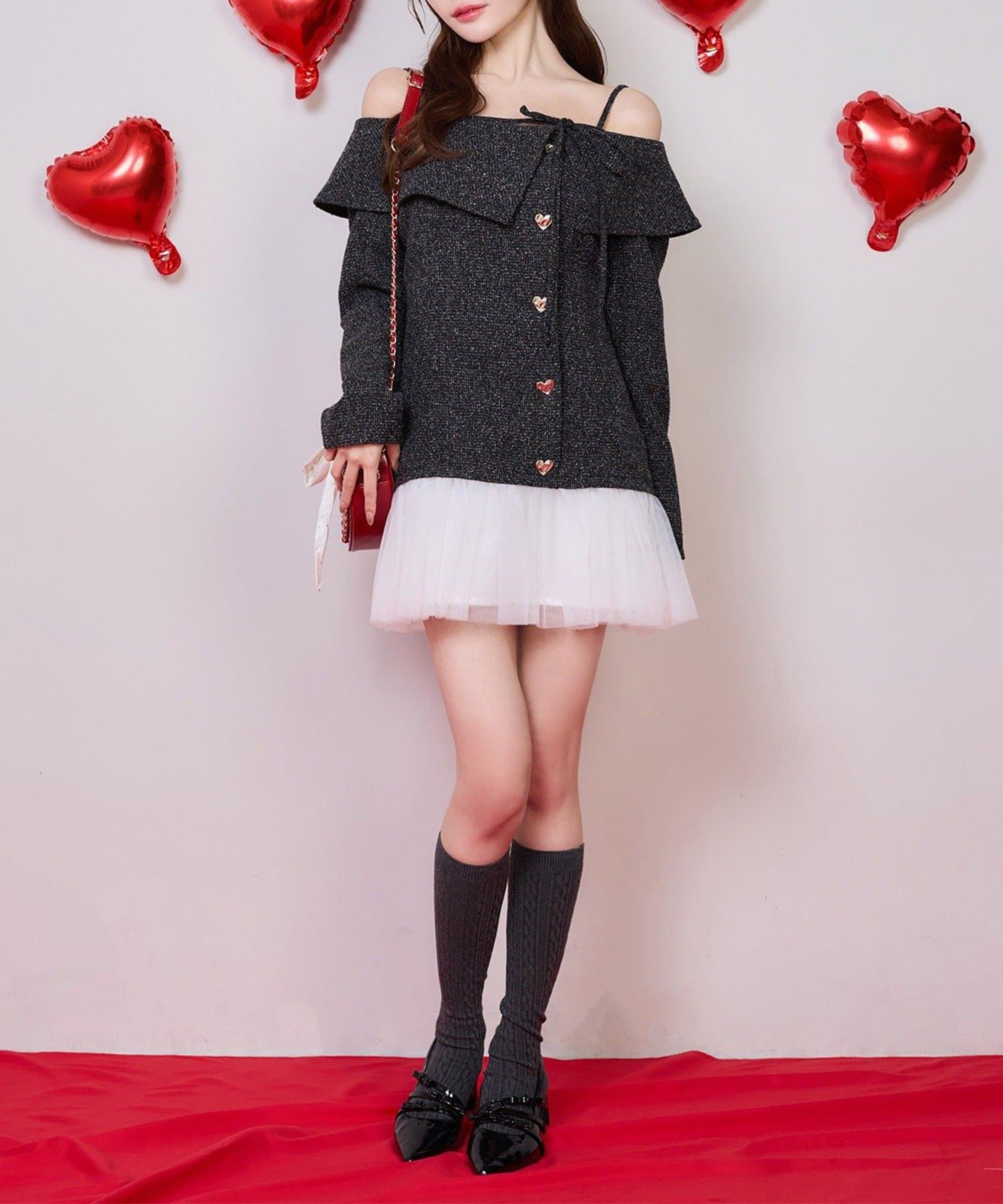 NICE CLAUP / OLIVE des OLIVE OUTLET(ナイスクラップ  / オリーブ デ オリーブ アウトレット) 【one after another】ハートボタン切替ミニワンピース