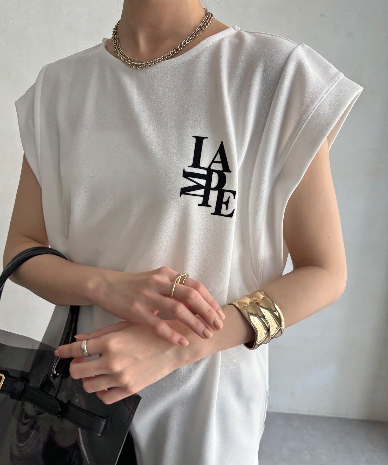 DOUDOU(ドゥドゥ) 【WEB限定】カットジョーゼットミックスロゴTEE