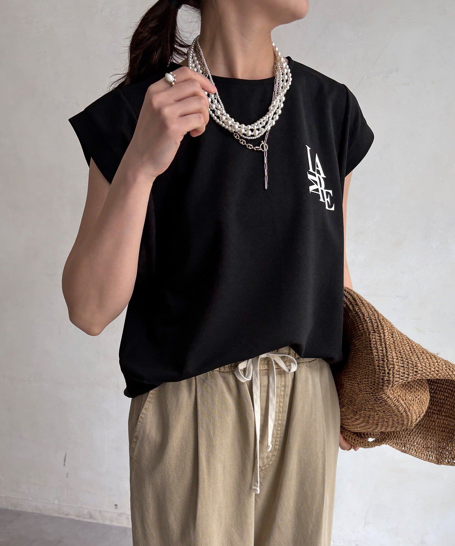 DOUDOU(ドゥドゥ) 【WEB限定】カットジョーゼットミックスロゴTEE