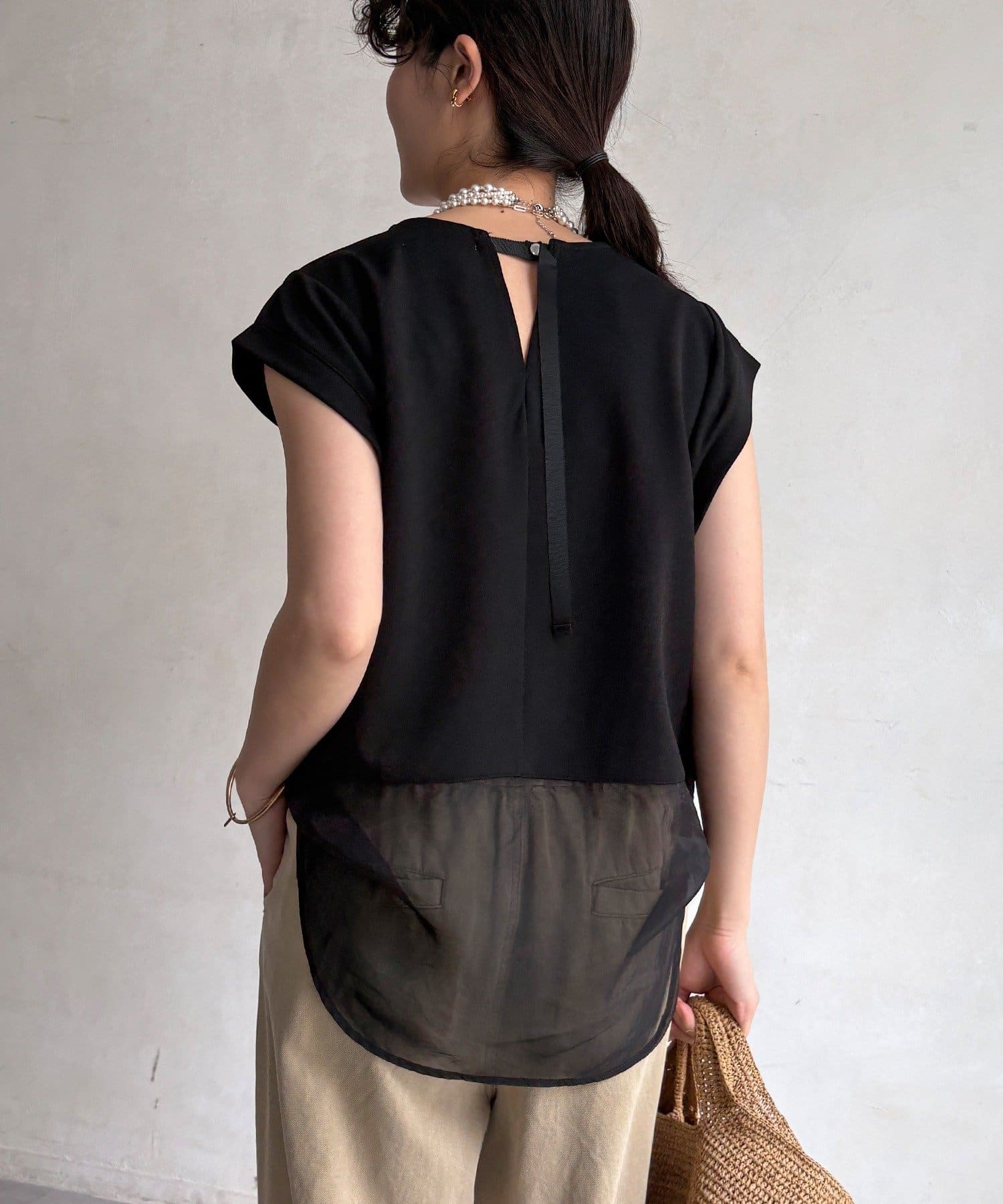 DOUDOU(ドゥドゥ) 【WEB限定】カットジョーゼットミックスロゴTEE