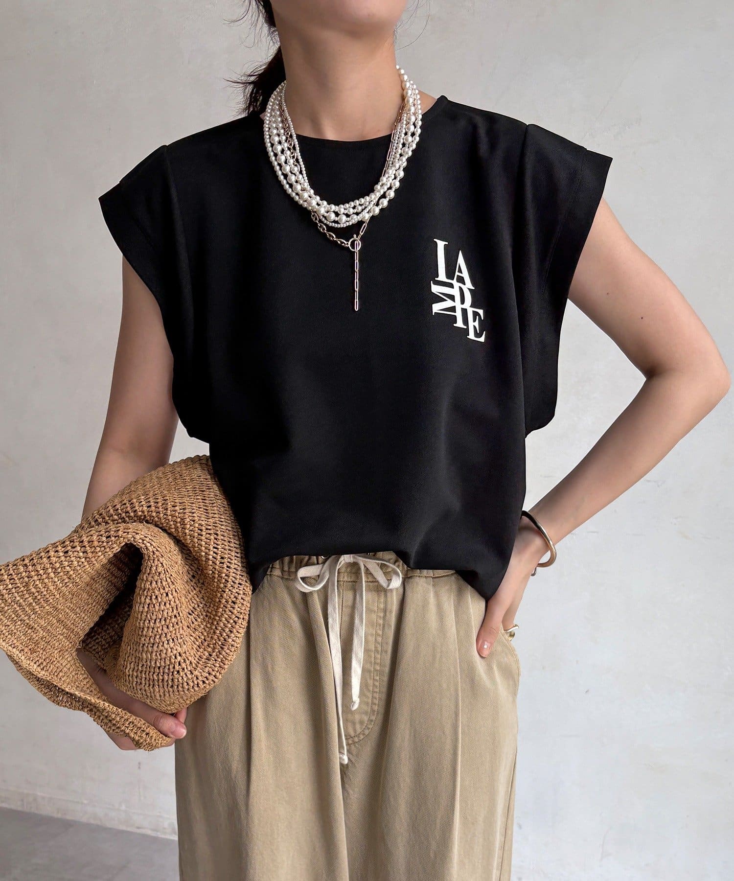 DOUDOU(ドゥドゥ) 【WEB限定】カットジョーゼットミックスロゴTEE