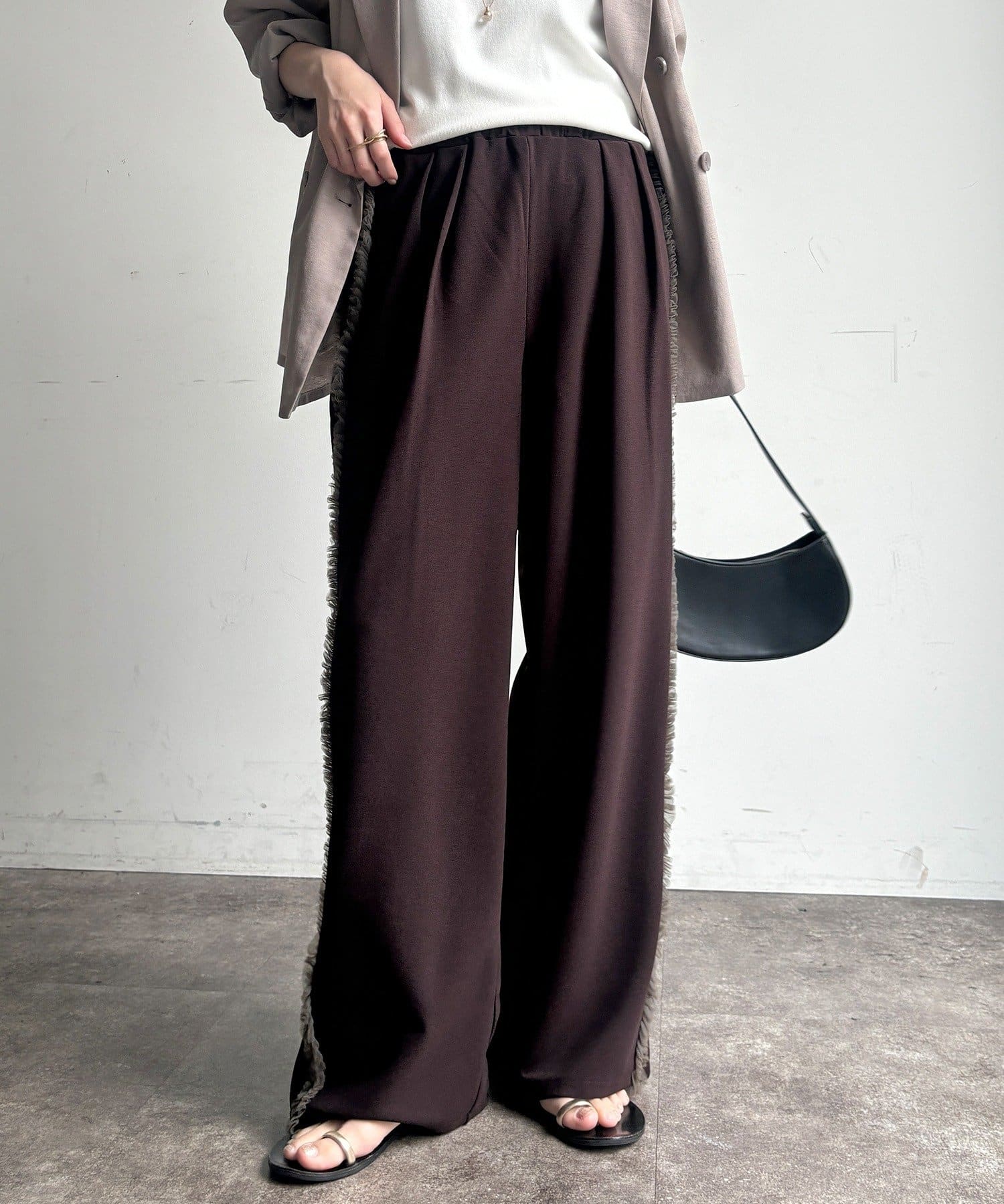 DOUDOU(ドゥドゥ) 【WEB限定】カットジョーゼットサイドチュールフリルパンツ