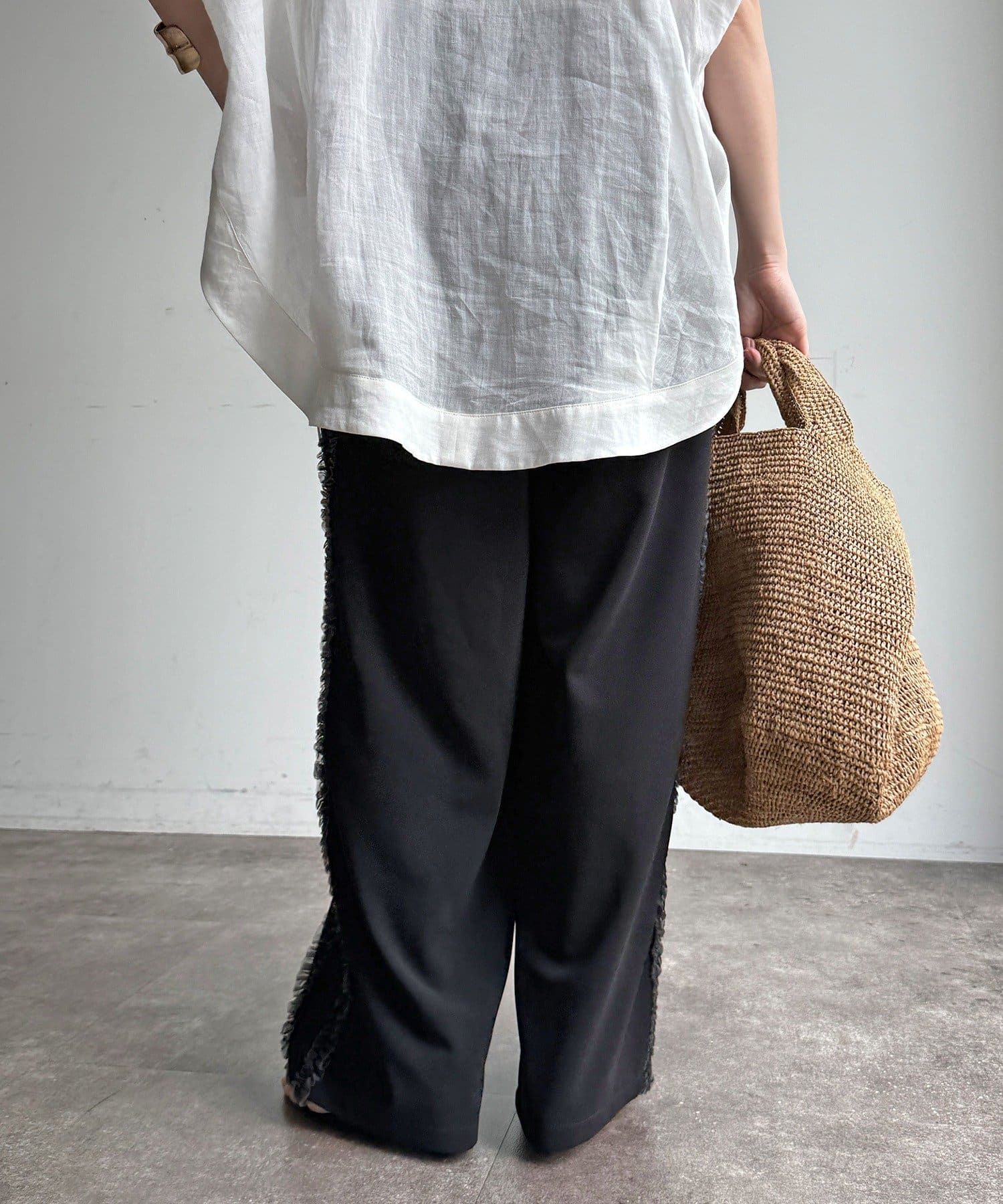 DOUDOU(ドゥドゥ) 【WEB限定】カットジョーゼットサイドチュールフリルパンツ