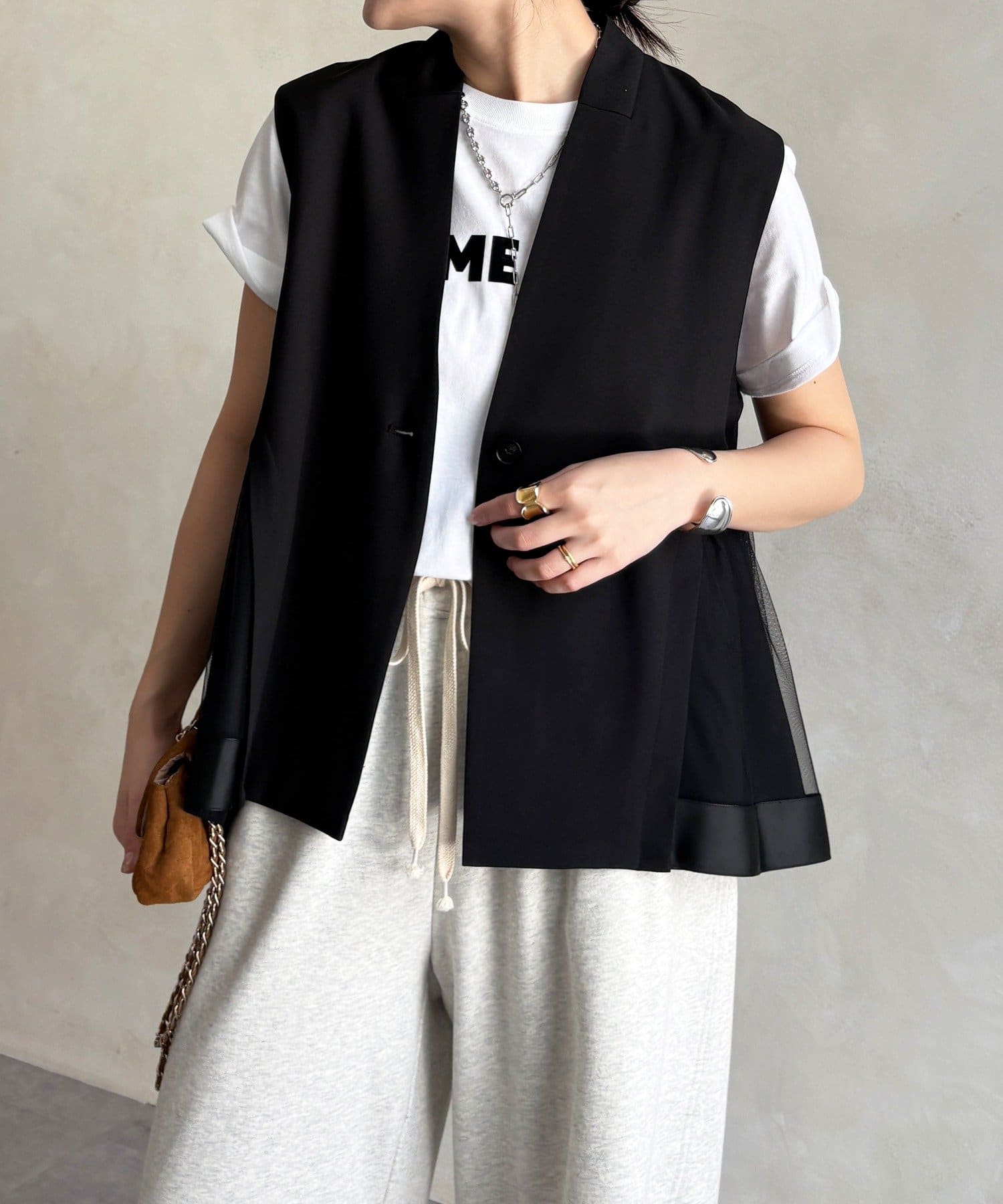 DOUDOU(ドゥドゥ) 【WEB限定】バックチュール重ねベスト