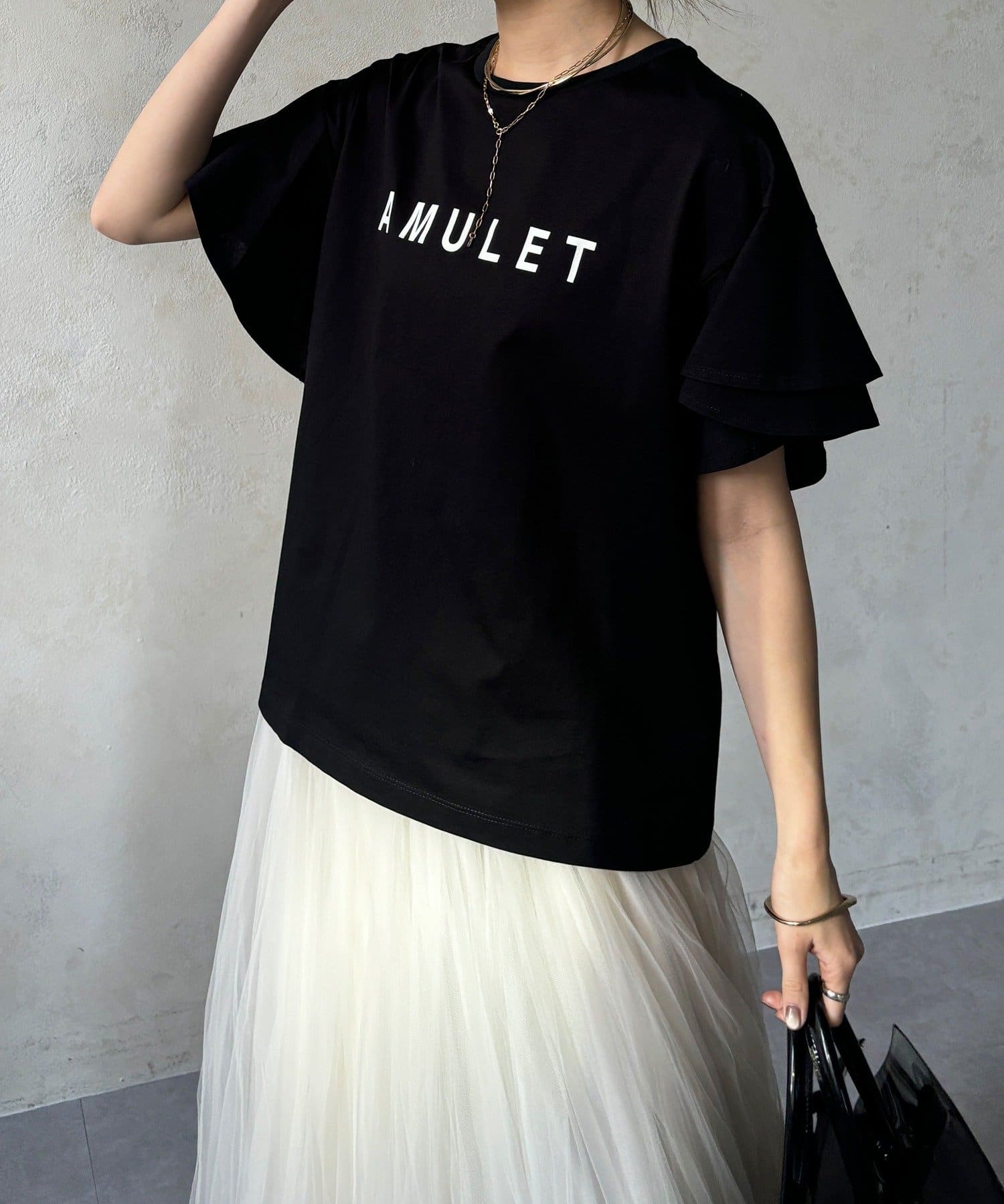 DOUDOU(ドゥドゥ) 【WEB限定】袖フリルロゴTEE