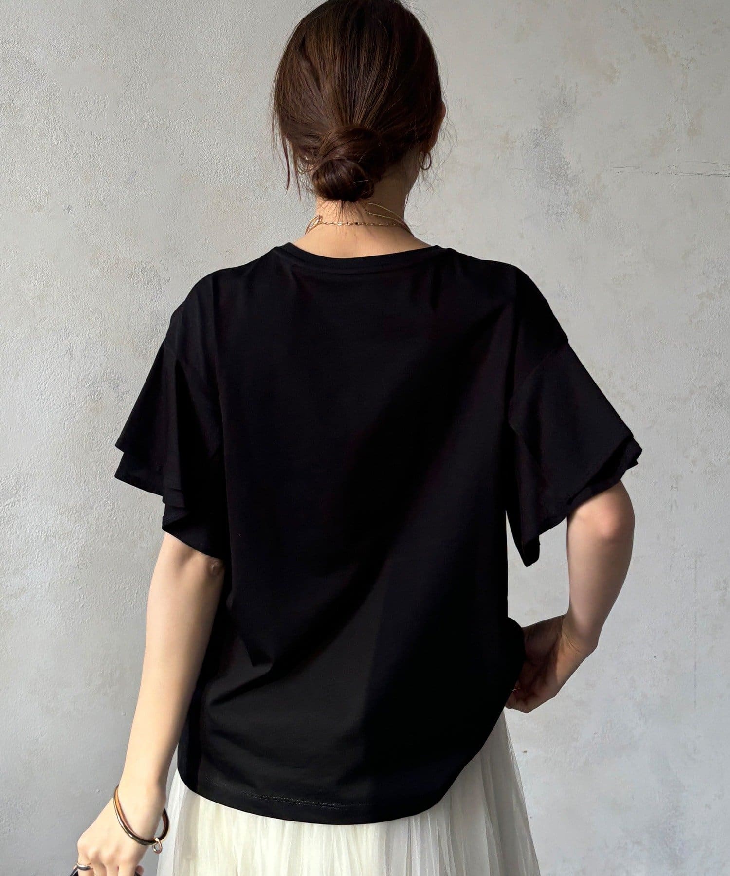 DOUDOU(ドゥドゥ) 【WEB限定】袖フリルロゴTEE