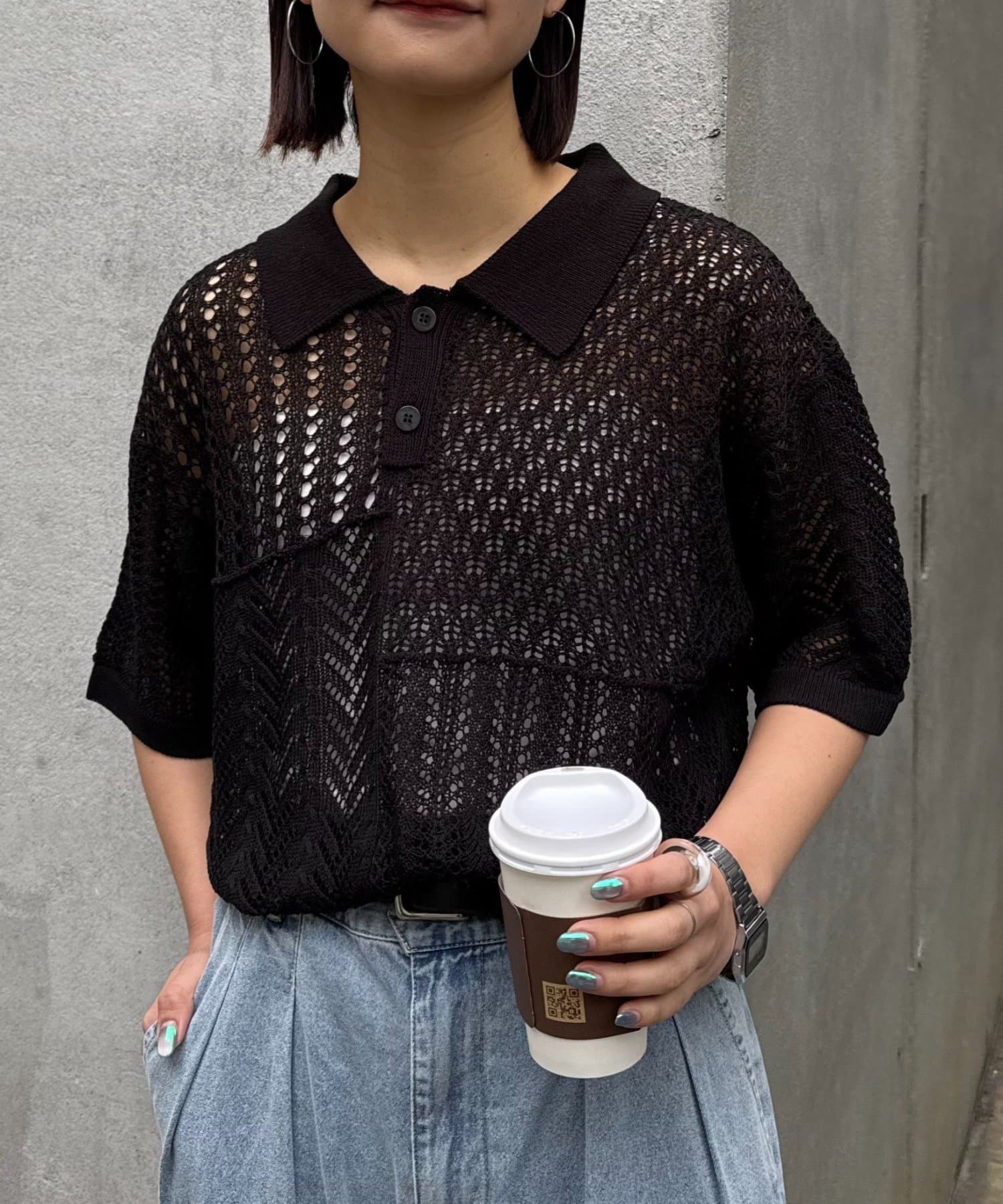 CIAOPANIC TYPY(チャオパニックティピー) 【UNISEX】レース編みパッチワークニットポロ/WEB限定