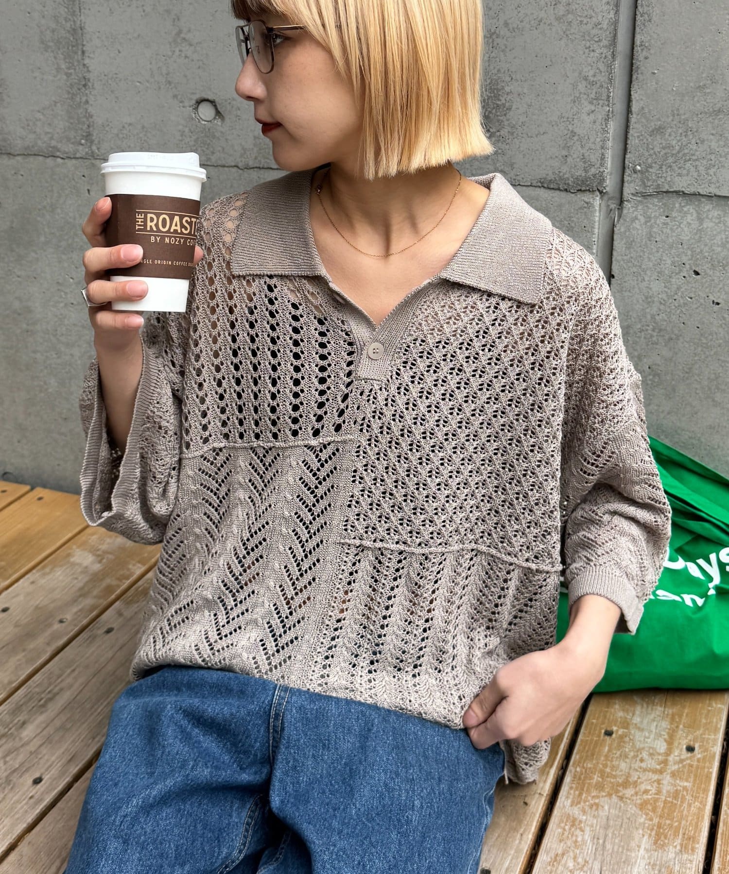 CIAOPANIC TYPY(チャオパニックティピー) 【UNISEX】レース編みパッチワークニットポロ/WEB限定