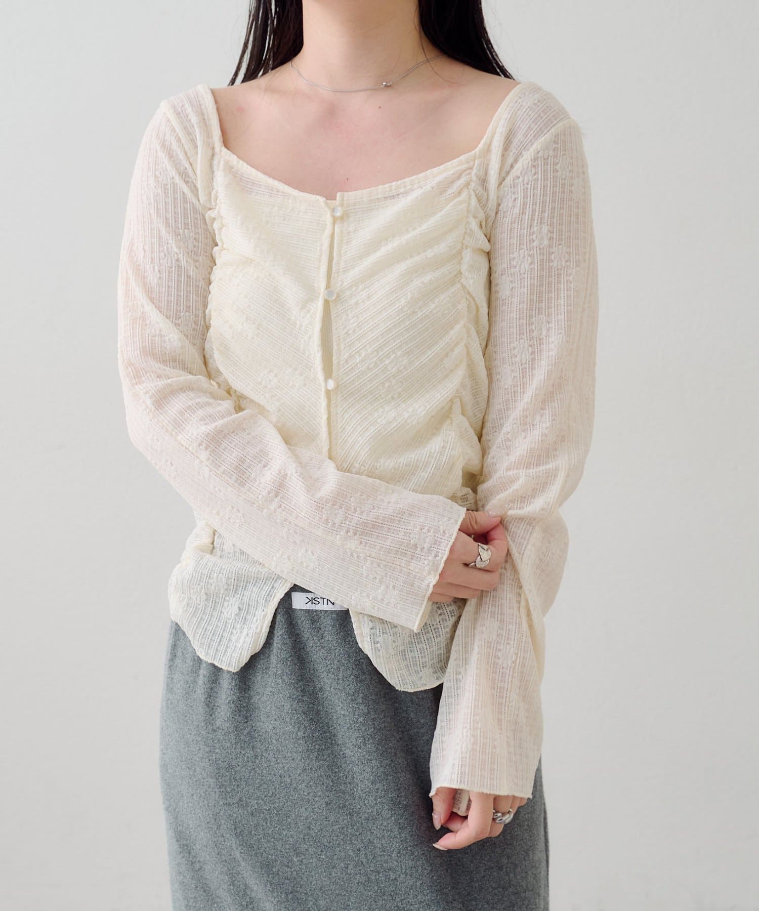 Kastane(カスタネ) 【4色展開】B フラワーカットソーギャザーカーディガン