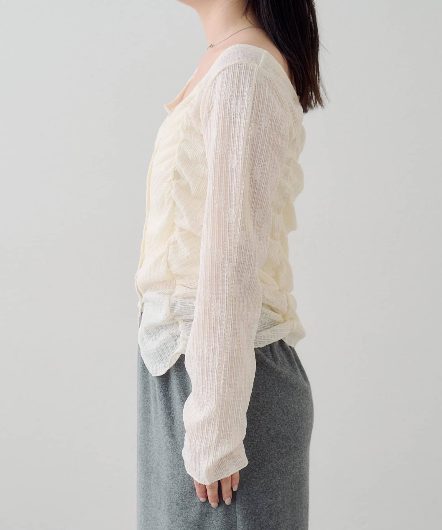 Kastane(カスタネ) 【4色展開】B フラワーカットソーギャザーカーディガン