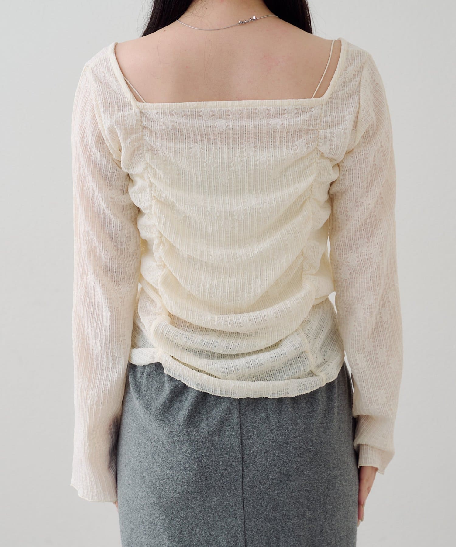 Kastane(カスタネ) 【4色展開】B フラワーカットソーギャザーカーディガン