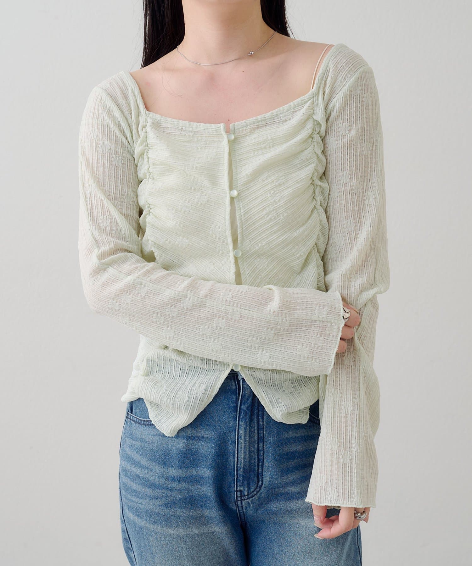 Kastane(カスタネ) 【4色展開】B フラワーカットソーギャザーカーディガン