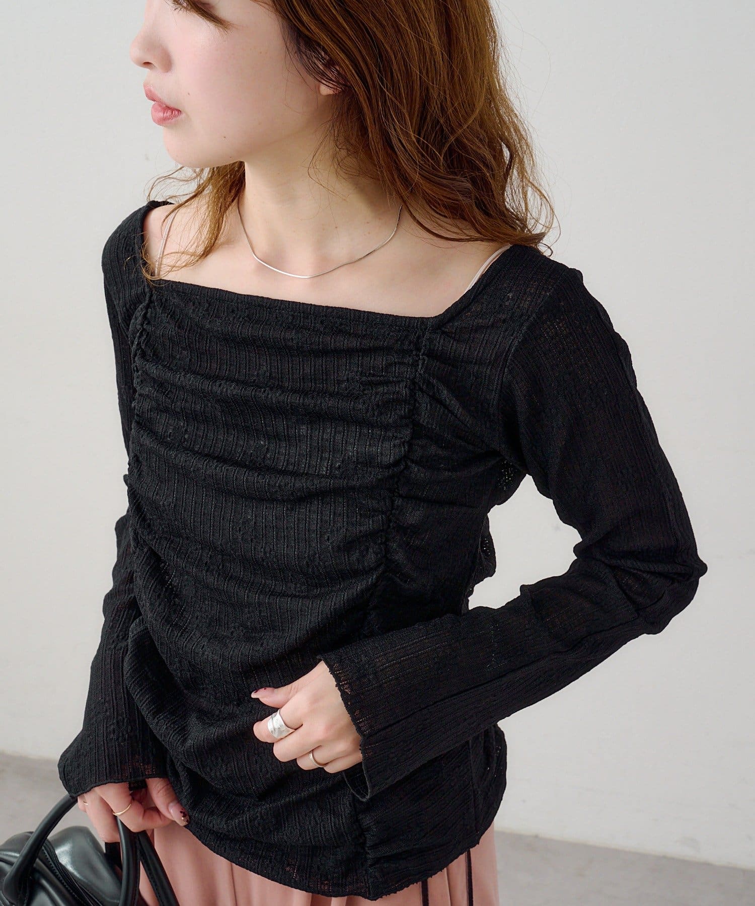 Kastane(カスタネ) 【4色展開】B フラワーカットソーギャザーカーディガン