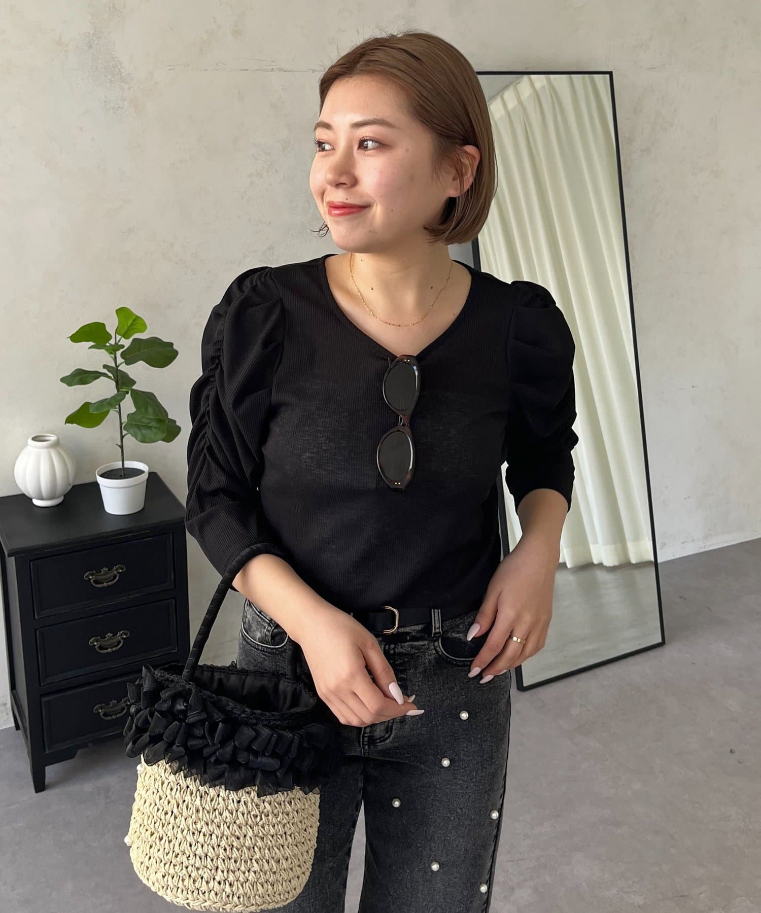 prose verse(プロズヴェール) 【MOMO】パフスリーブシアーリブカットソー