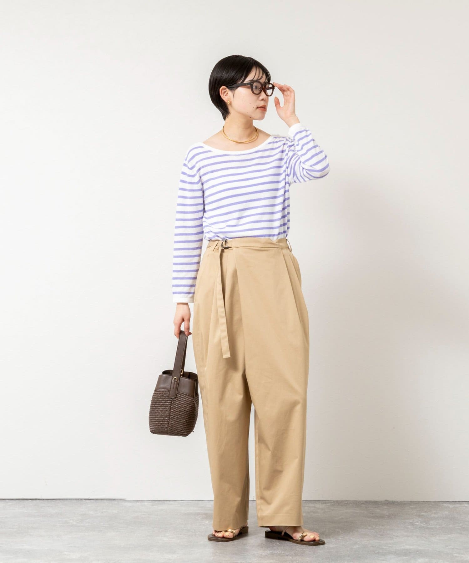 NOLLEY'S(ノーリーズ) ウォッシャブルブークレーボーダーバックUネックプルオーバー