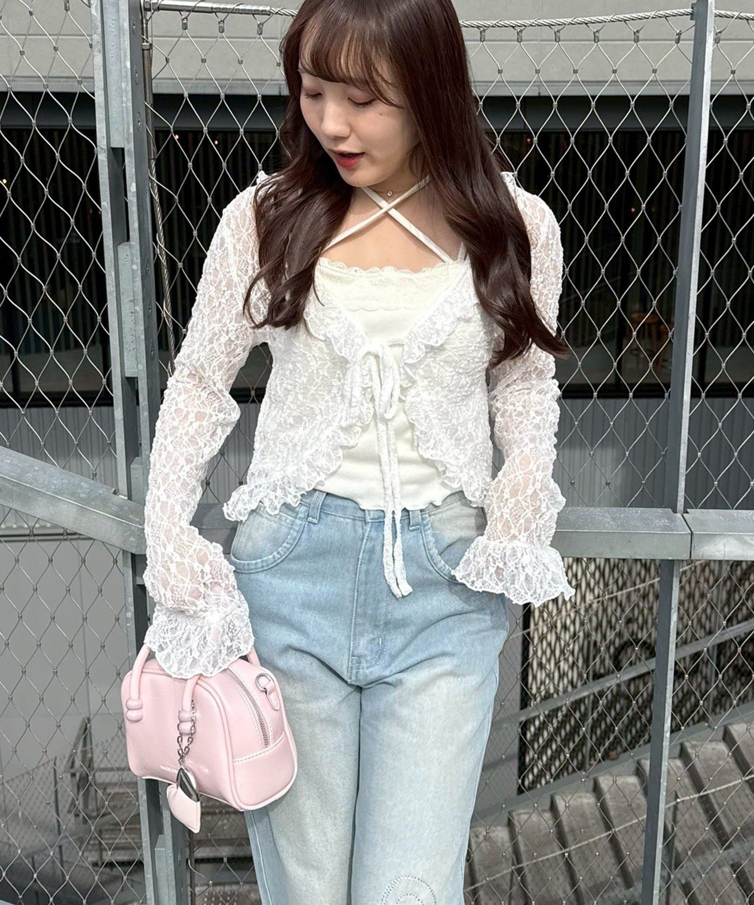 NICE CLAUP / OLIVE des OLIVE OUTLET(ナイスクラップ  / オリーブ デ オリーブ アウトレット) 【continuer】【繊細なレースとフリルが主役級】ラッフルフリフリカーデ