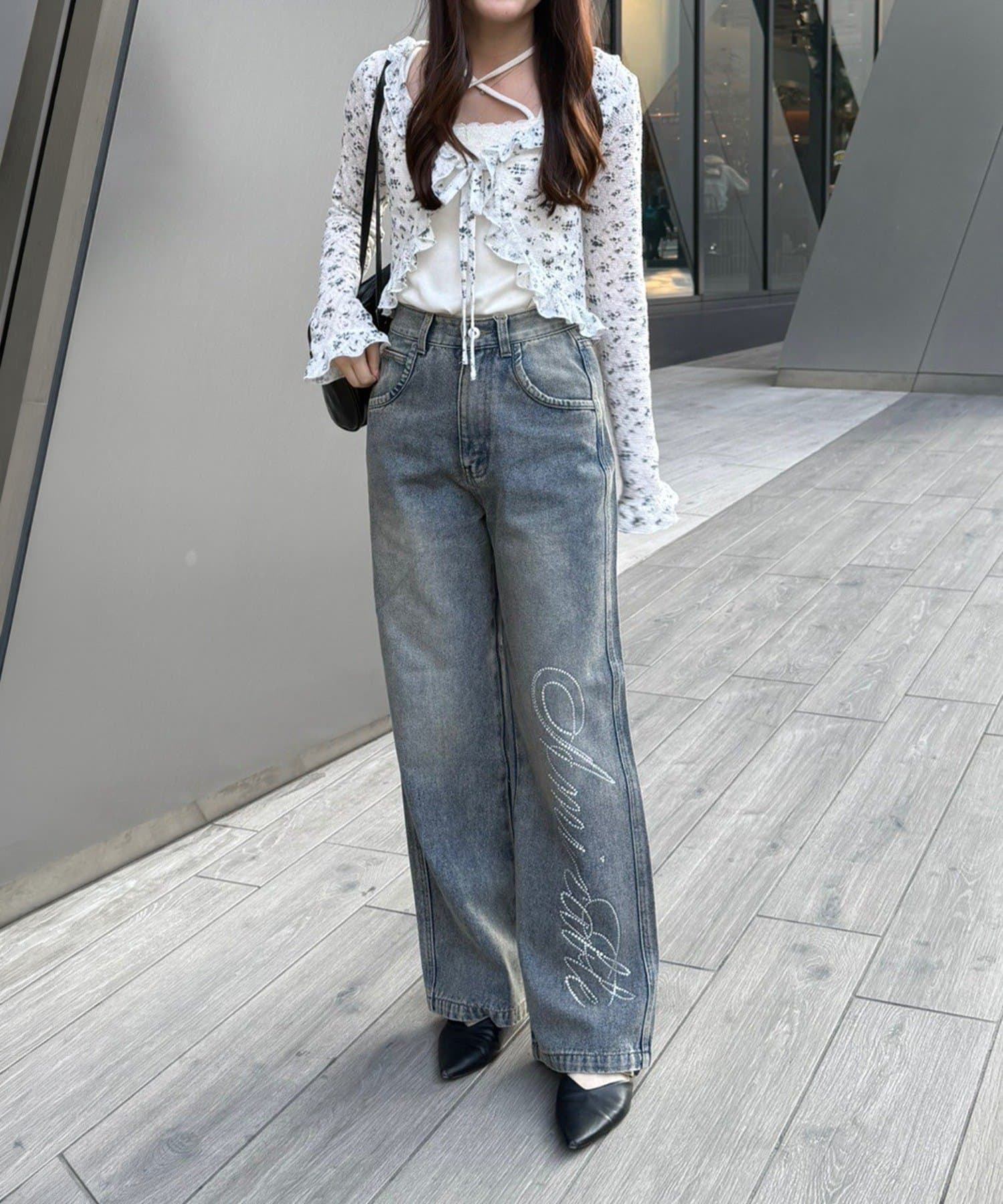 NICE CLAUP / OLIVE des OLIVE OUTLET(ナイスクラップ  / オリーブ デ オリーブ アウトレット) 【continuer】【繊細なレースとフリルが主役級】ラッフルフリフリカーデ