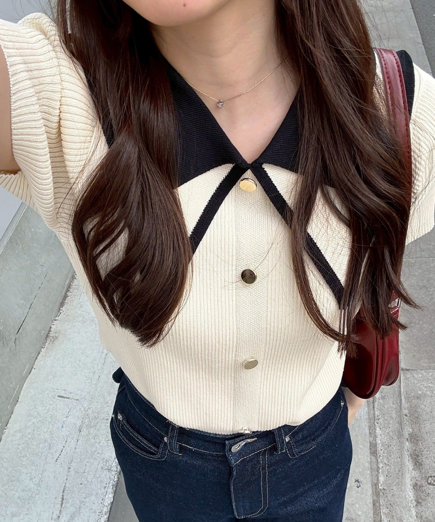 NICE CLAUP / OLIVE des OLIVE OUTLET(ナイスクラップ  / オリーブ デ オリーブ アウトレット) 【ANOTHER BRANCH】配色BIG衿プルオーバー