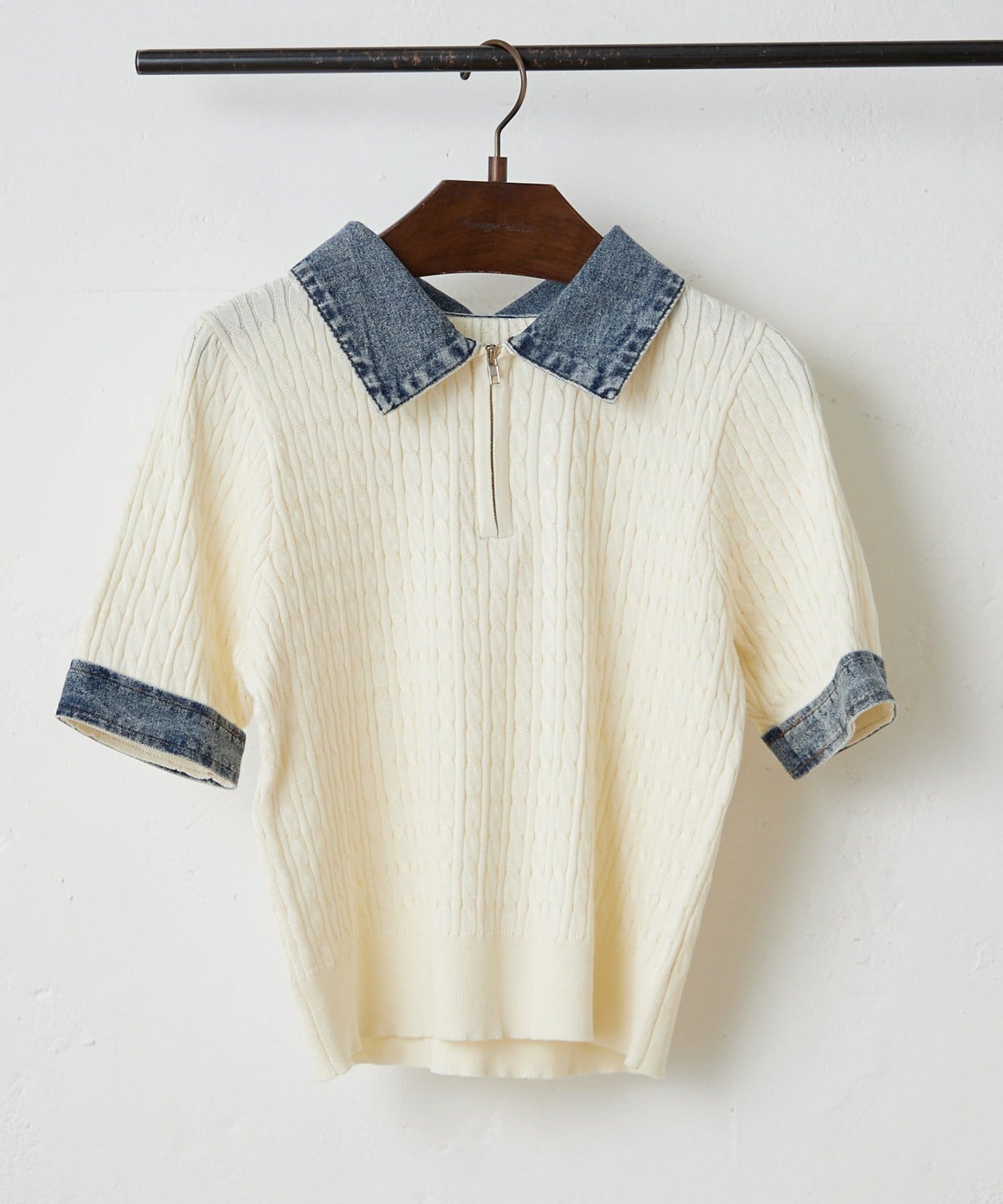 Remind me and forever(リマインドミーアンドフォーエバー) 【きれいめカジュアルマストアイテム】デニム切替ハーフZIPプルオーバー