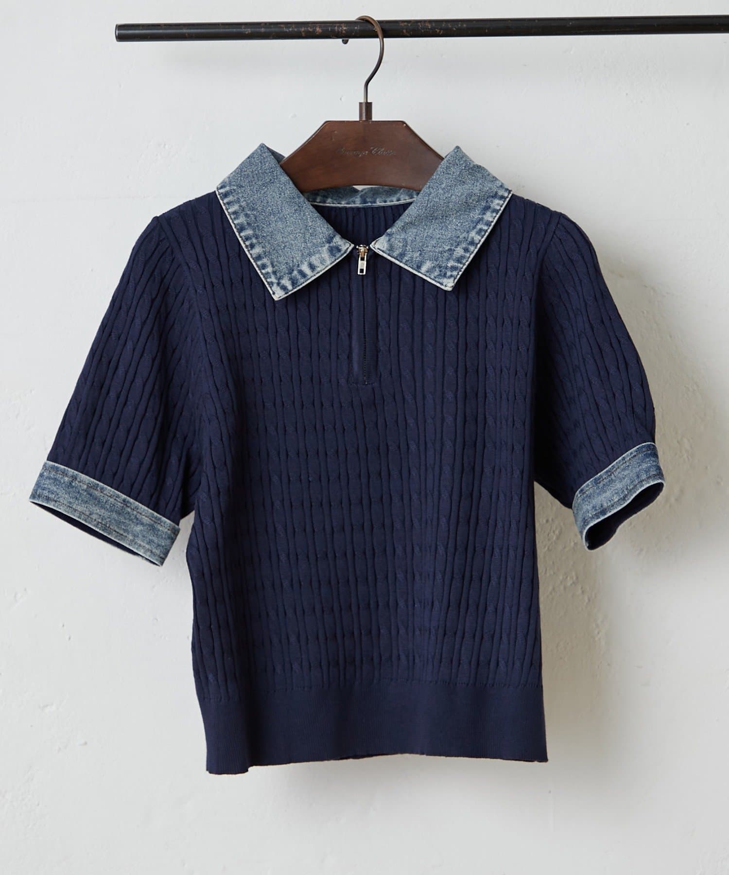 Remind me and forever(リマインドミーアンドフォーエバー) 【きれいめカジュアルマストアイテム】デニム切替ハーフZIPプルオーバー