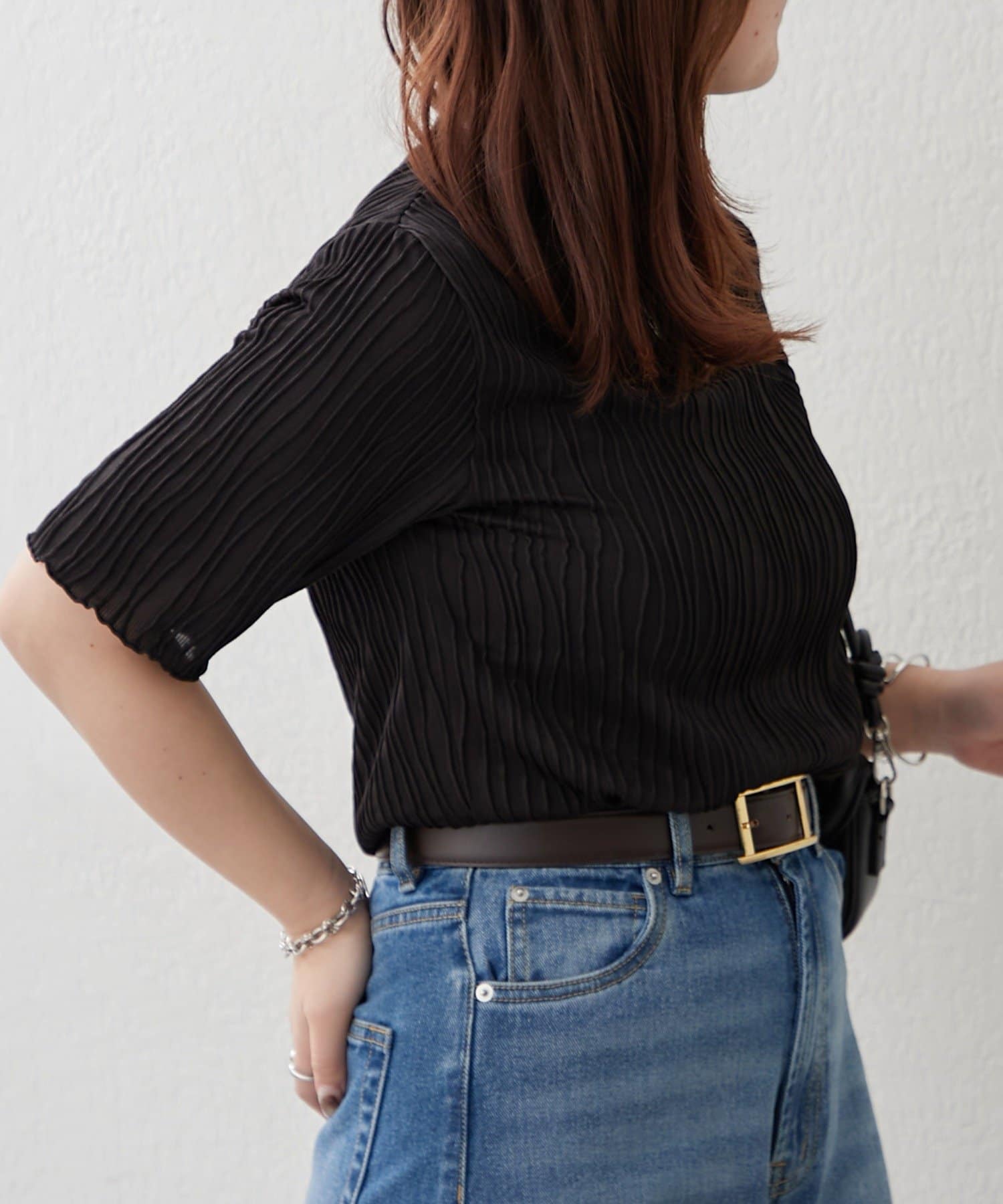 Remind me and forever(リマインドミーアンドフォーエバー) 【一枚で上品に】ウェーブジャガードTシャツ