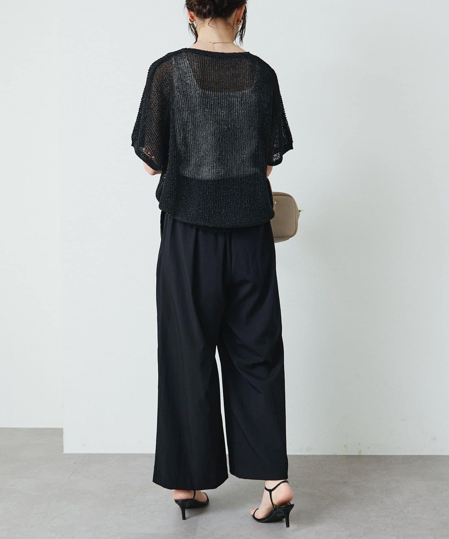 PUAL CE CIN(ピュアルセシン) アイレットデザインテープヤーンハーフスリーブニット