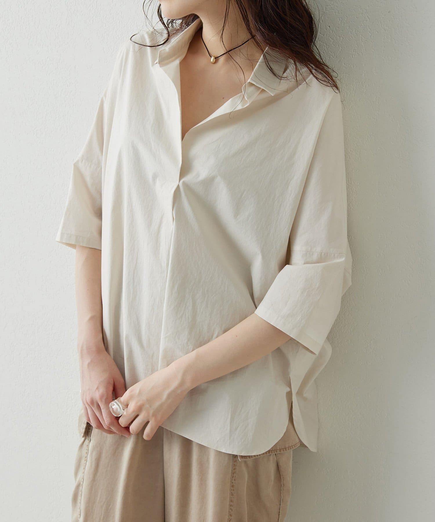 Whim Gazette(ウィム ガゼット) 【Drawing Numbers】スキッパーシャツ