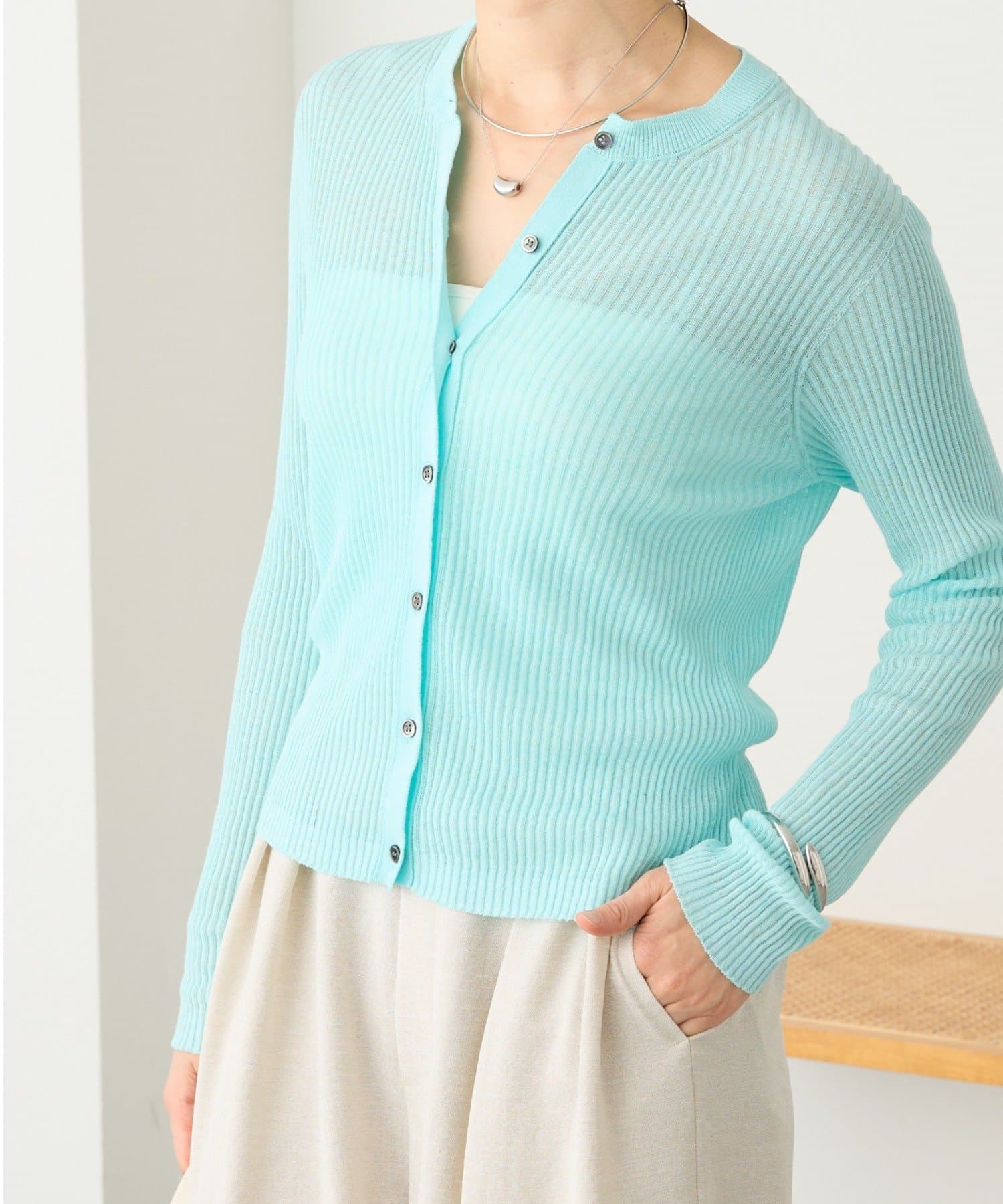 RIVE DROITE(リヴドロワ) 予約【抜け感】麻混シアーリブカーディガン