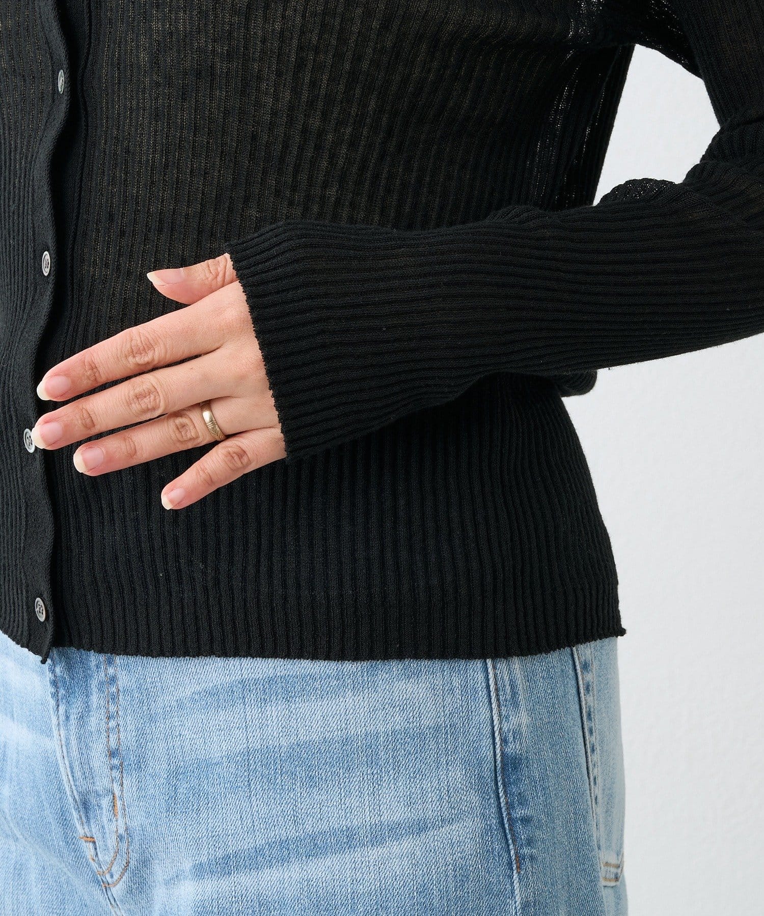 RIVE DROITE(リヴドロワ) 予約【抜け感】麻混シアーリブカーディガン