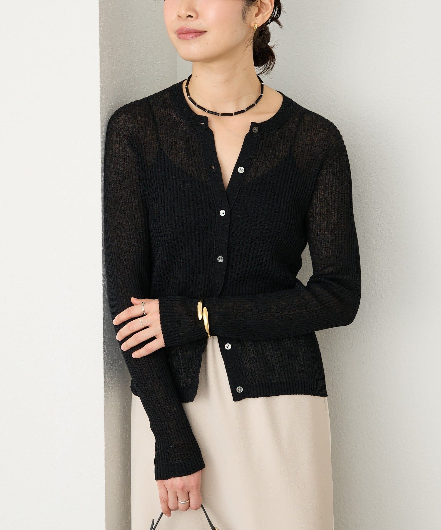 RIVE DROITE(リヴドロワ) 予約【抜け感】麻混シアーリブカーディガン