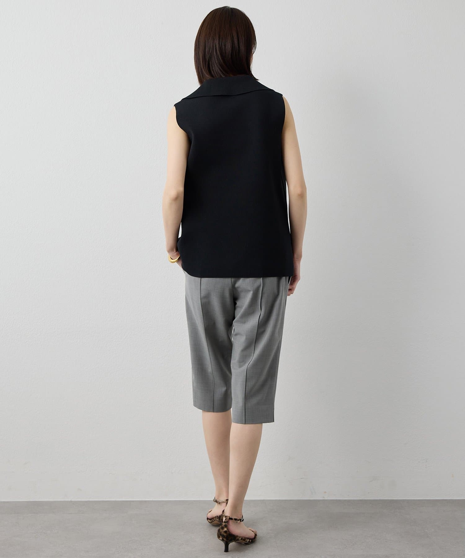 Whim Gazette(ウィム ガゼット) 【Drawing Numbers】ポロカラーノースリーブワイドニット