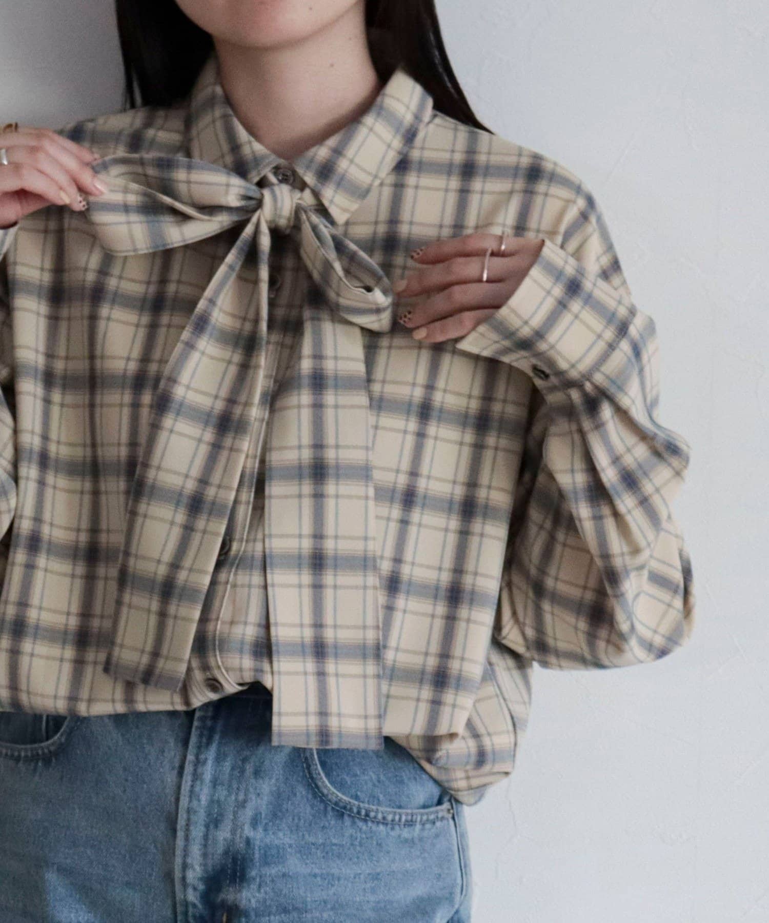 FREDY & GLOSTER(フレディ アンド グロスター) チェック柄ビッグボウタイブラウス