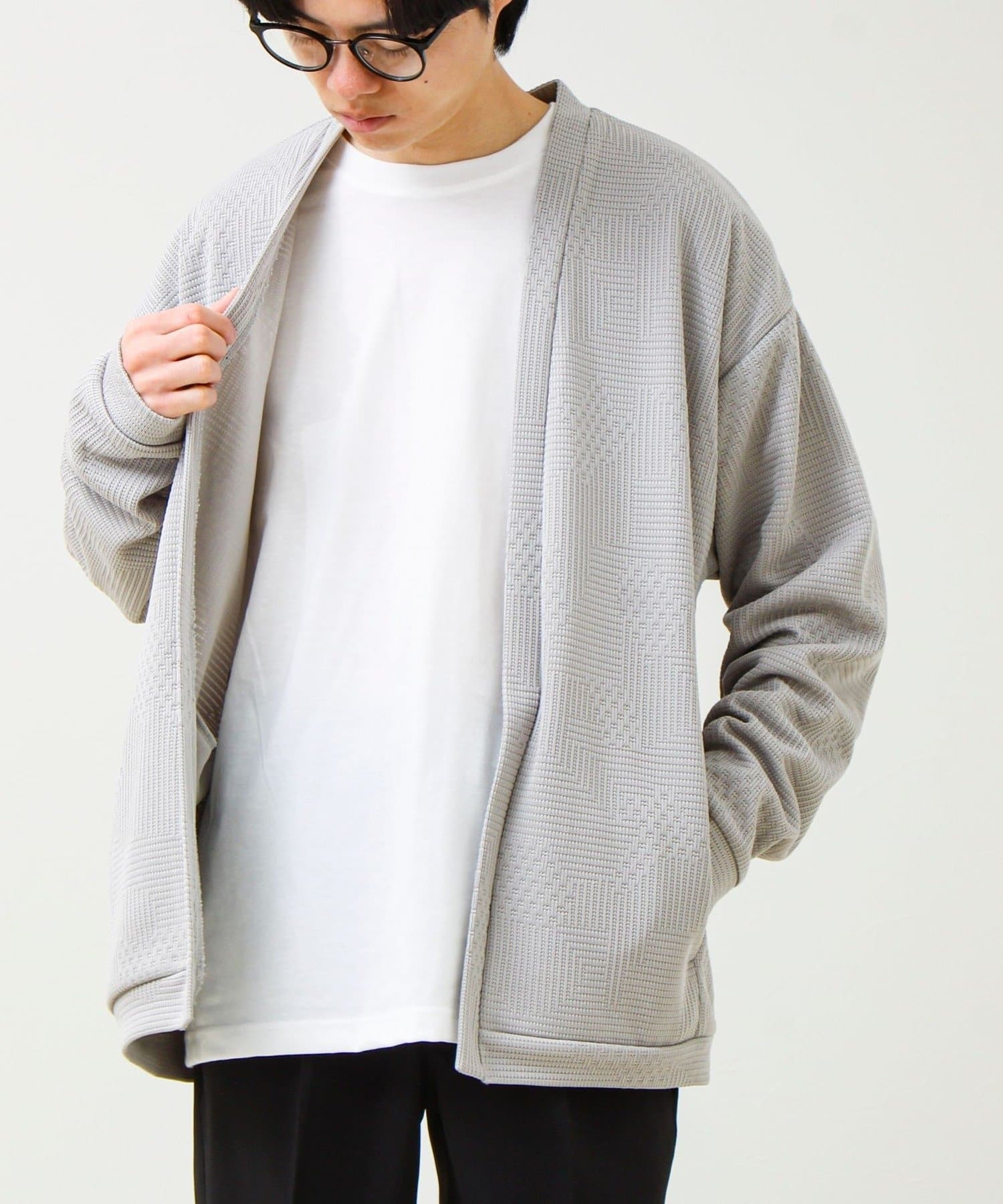 FREDY & GLOSTER(フレディ アンド グロスター) 【ロンTとカーデの2点セット】ランダムジャガード アンサンブルカーディガン