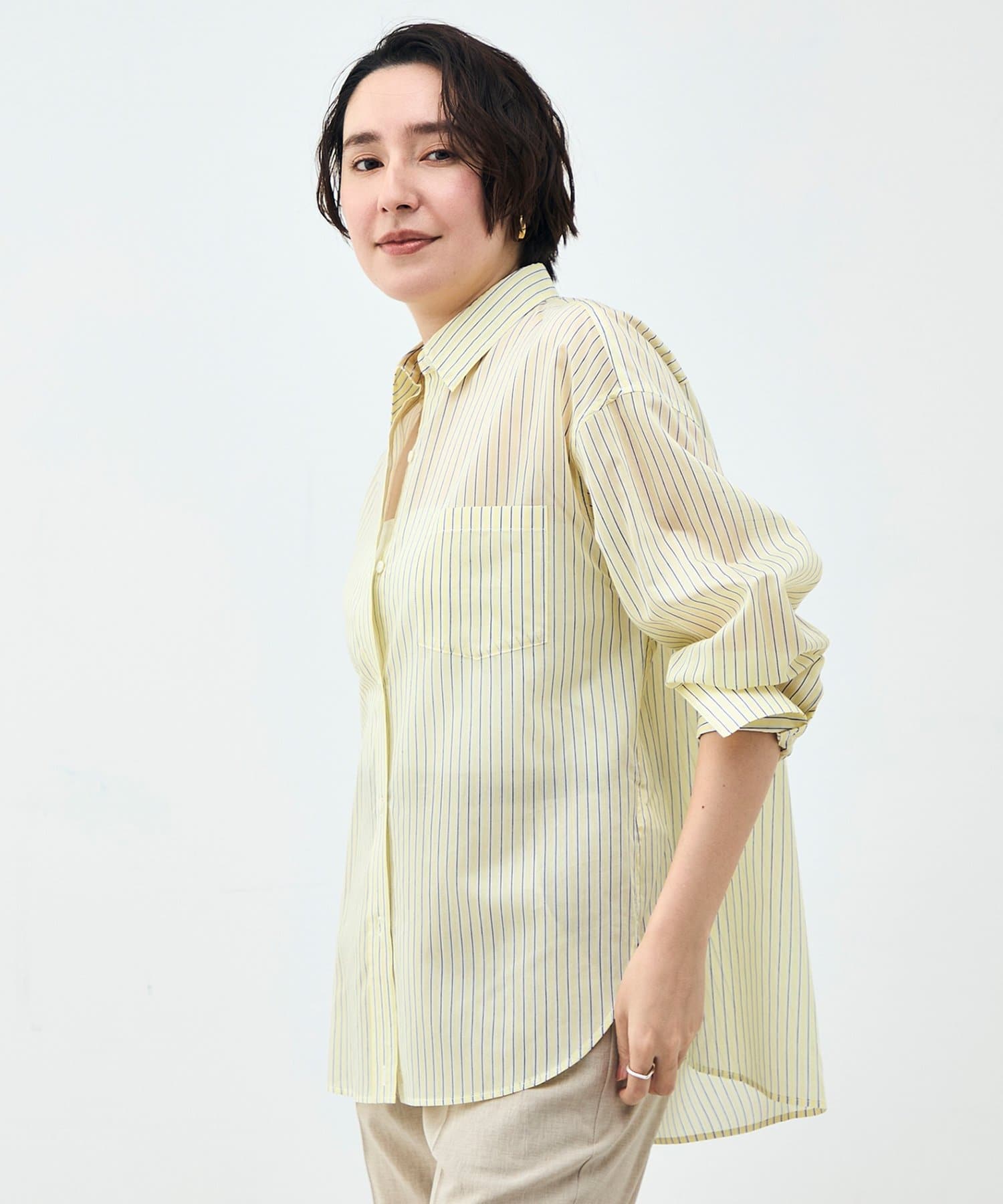 NOLLEY'S(ノーリーズ) ウォッシャブルMARSALAシアーストライプ3WAYシャツ