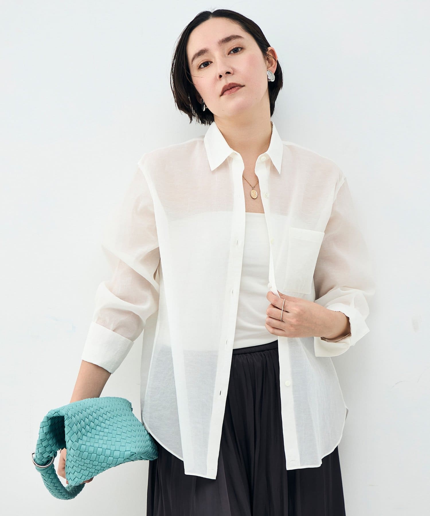 NOLLEY'S(ノーリーズ) ウォッシャブルシアーオーガンジー2WAYシャツ