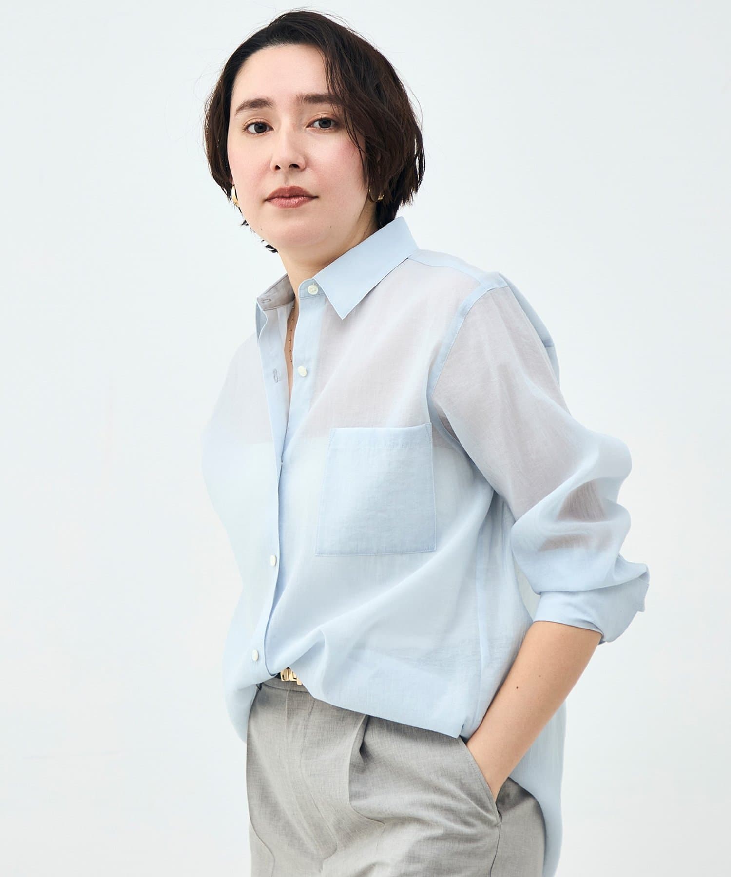 NOLLEY'S(ノーリーズ) ウォッシャブルシアーオーガンジー2WAYシャツ