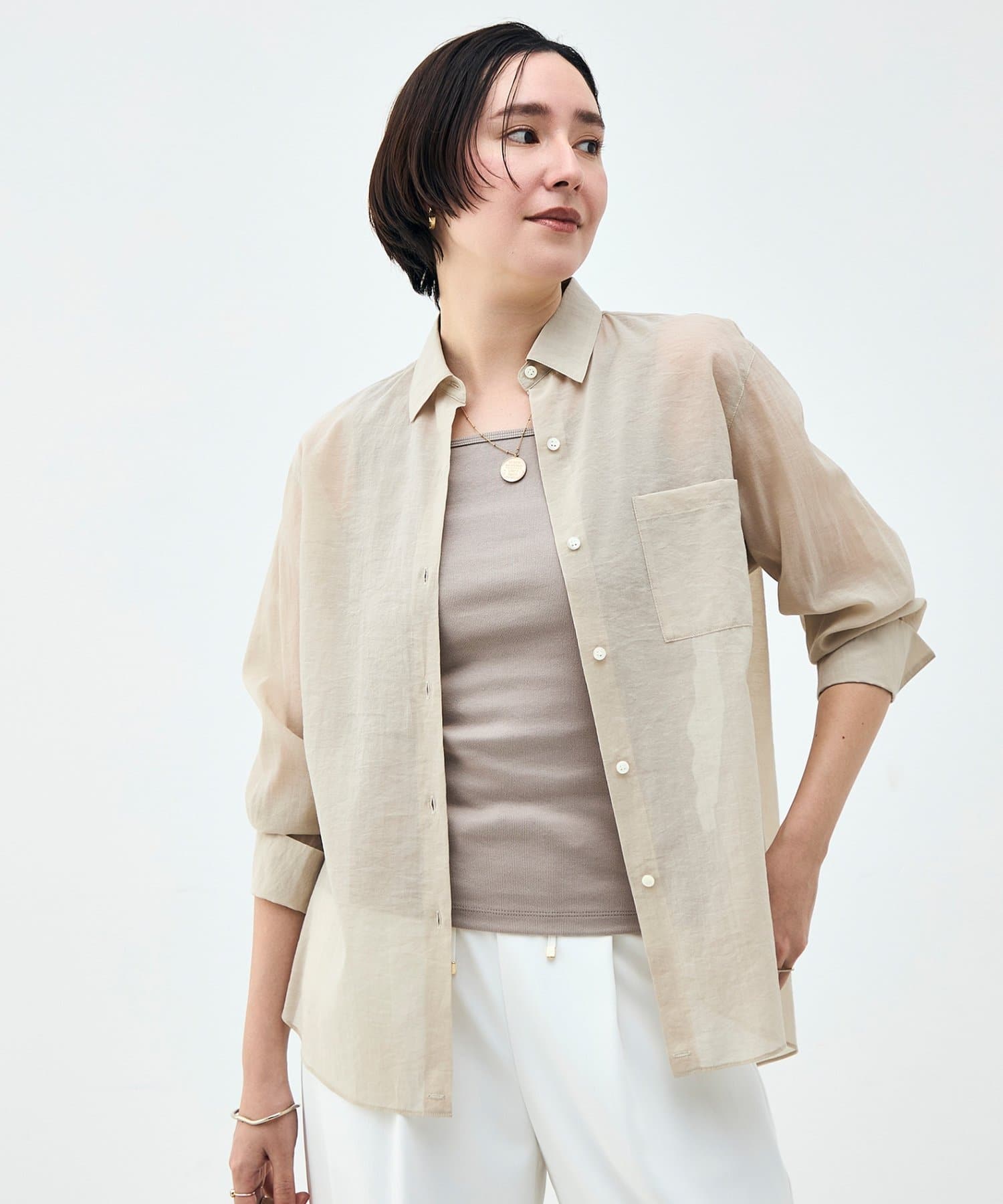 NOLLEY'S(ノーリーズ) ウォッシャブルシアーオーガンジー2WAYシャツ