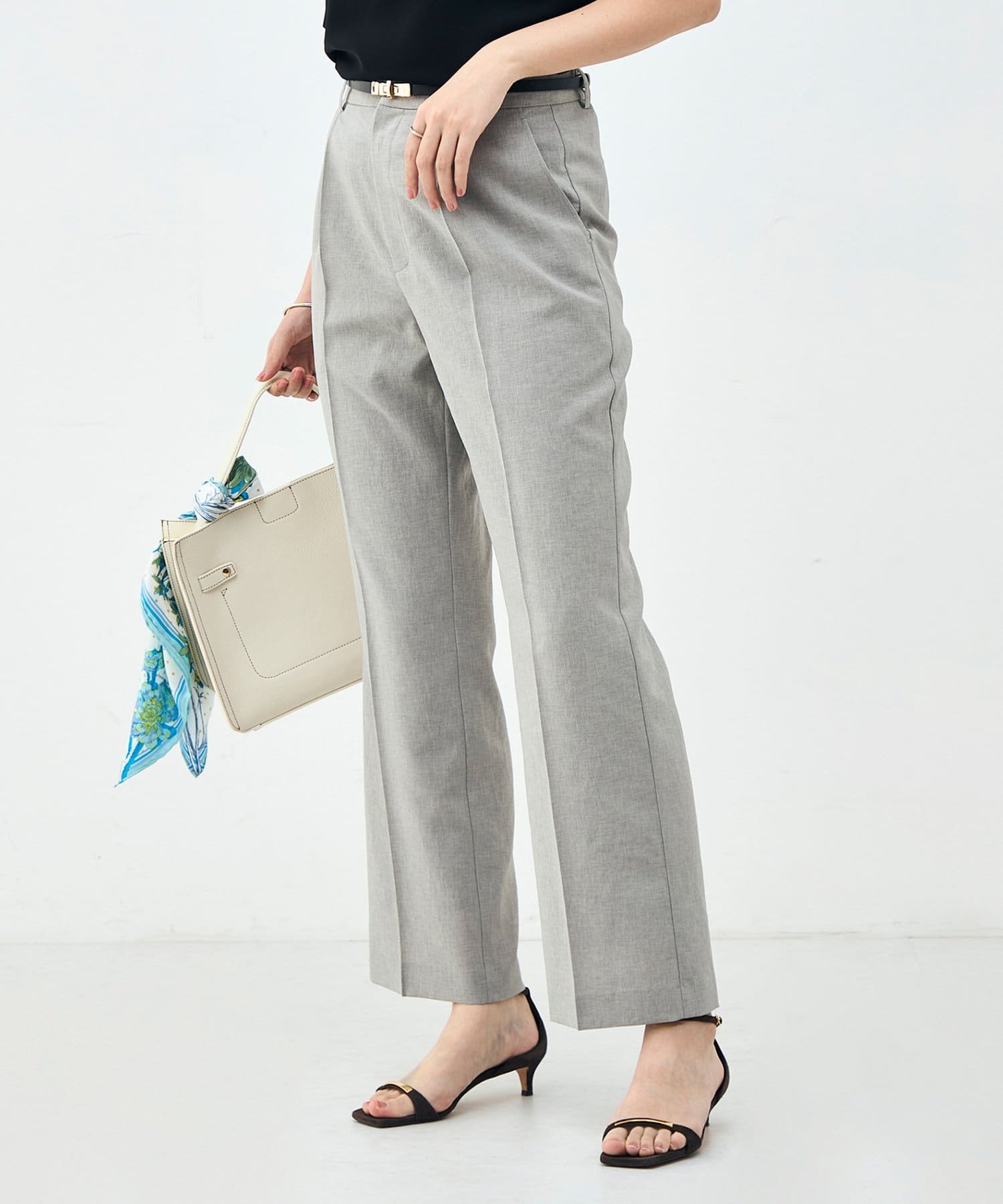 NOLLEY'S(ノーリーズ) 《セットアップ対応》ウォッシャブルブリーザブルシャンブレーセミワイドパンツ