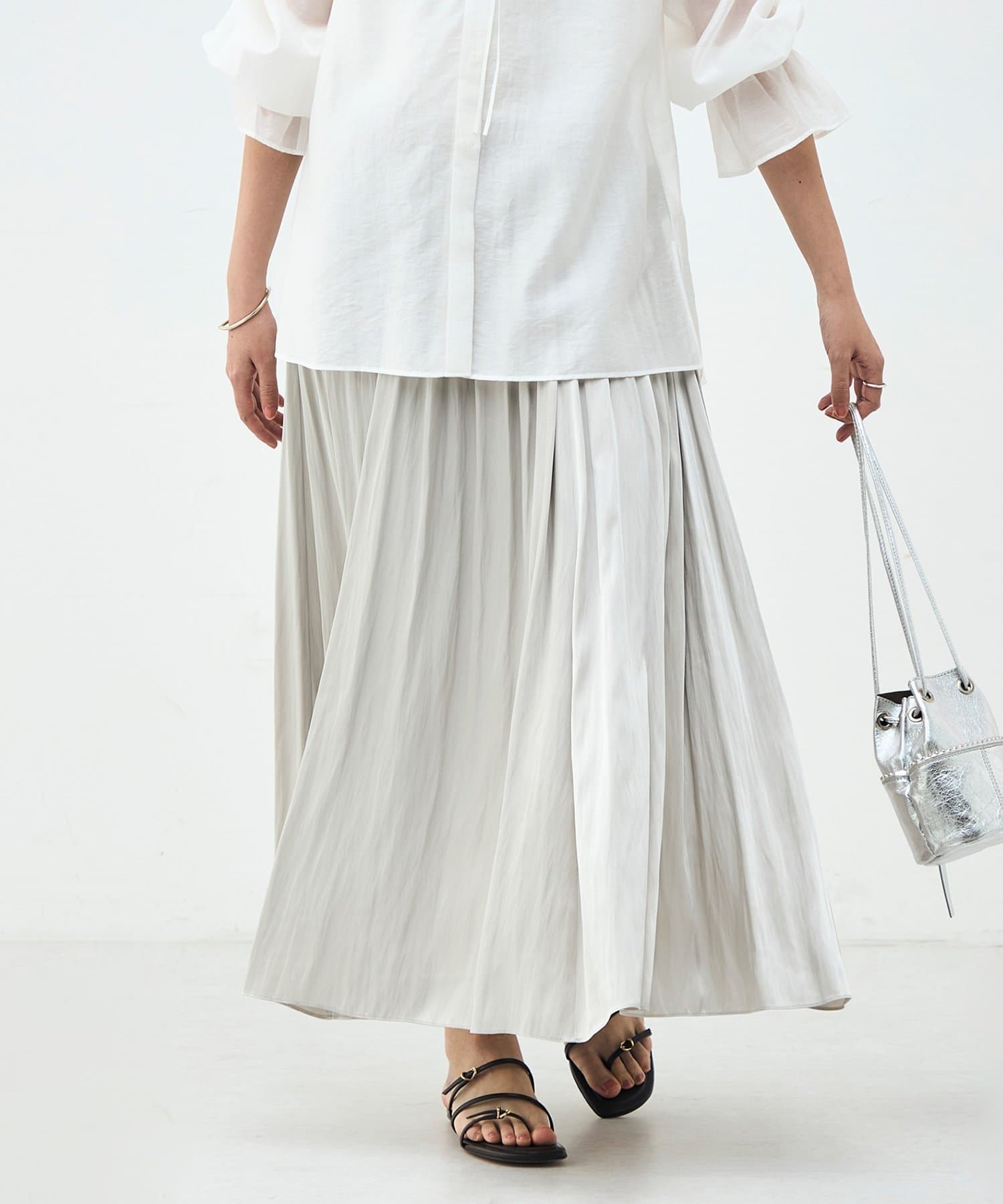 NOLLEY'S(ノーリーズ) ウォッシャブル割織サテンギャザースカート