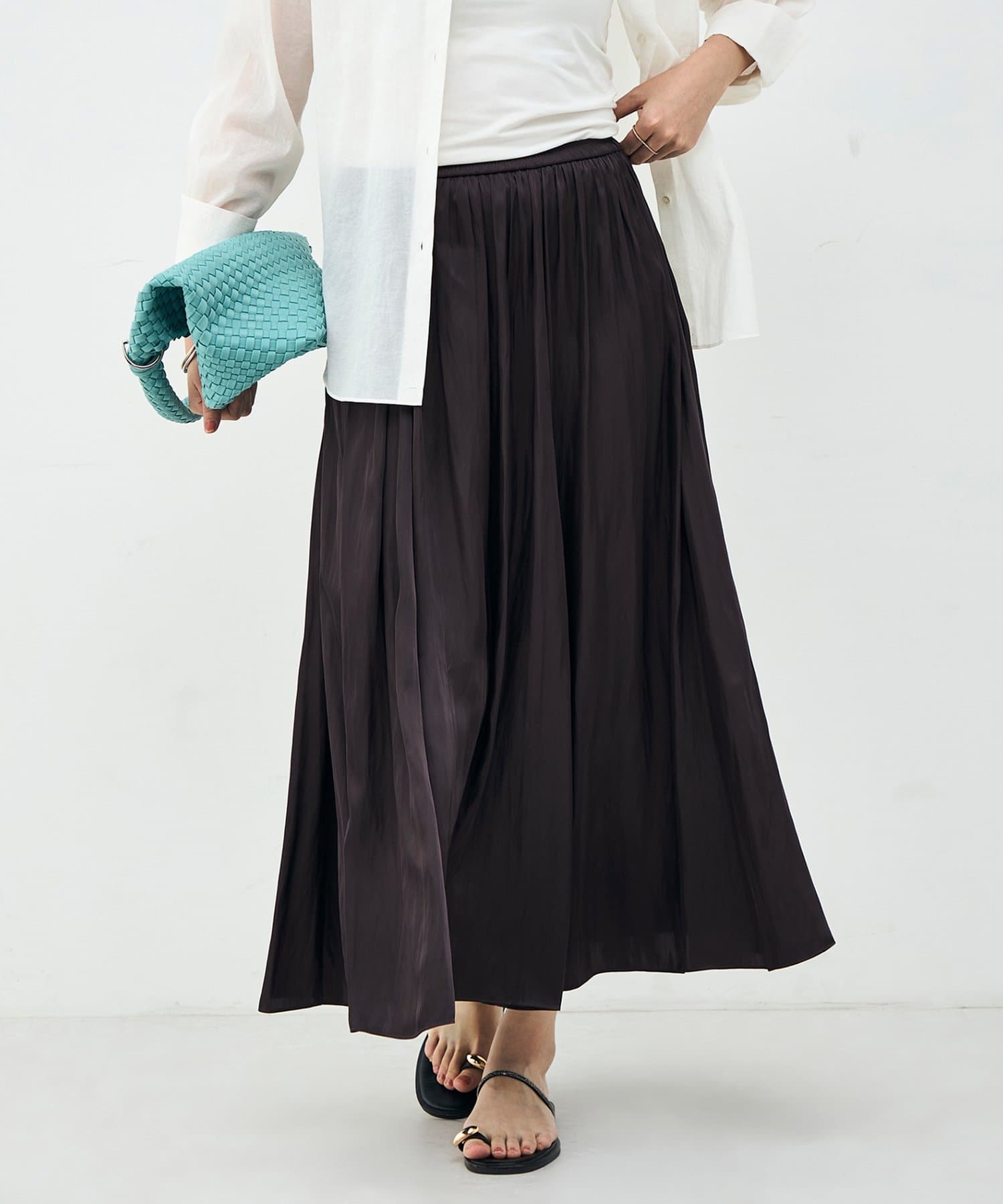 NOLLEY'S(ノーリーズ) ウォッシャブル割織サテンギャザースカート