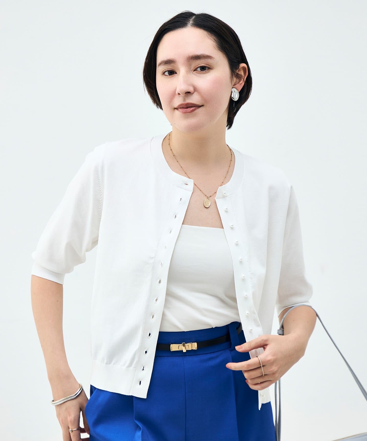 NOLLEY'S(ノーリーズ) 《手洗い可能》コットンテックス6分袖カーディガン